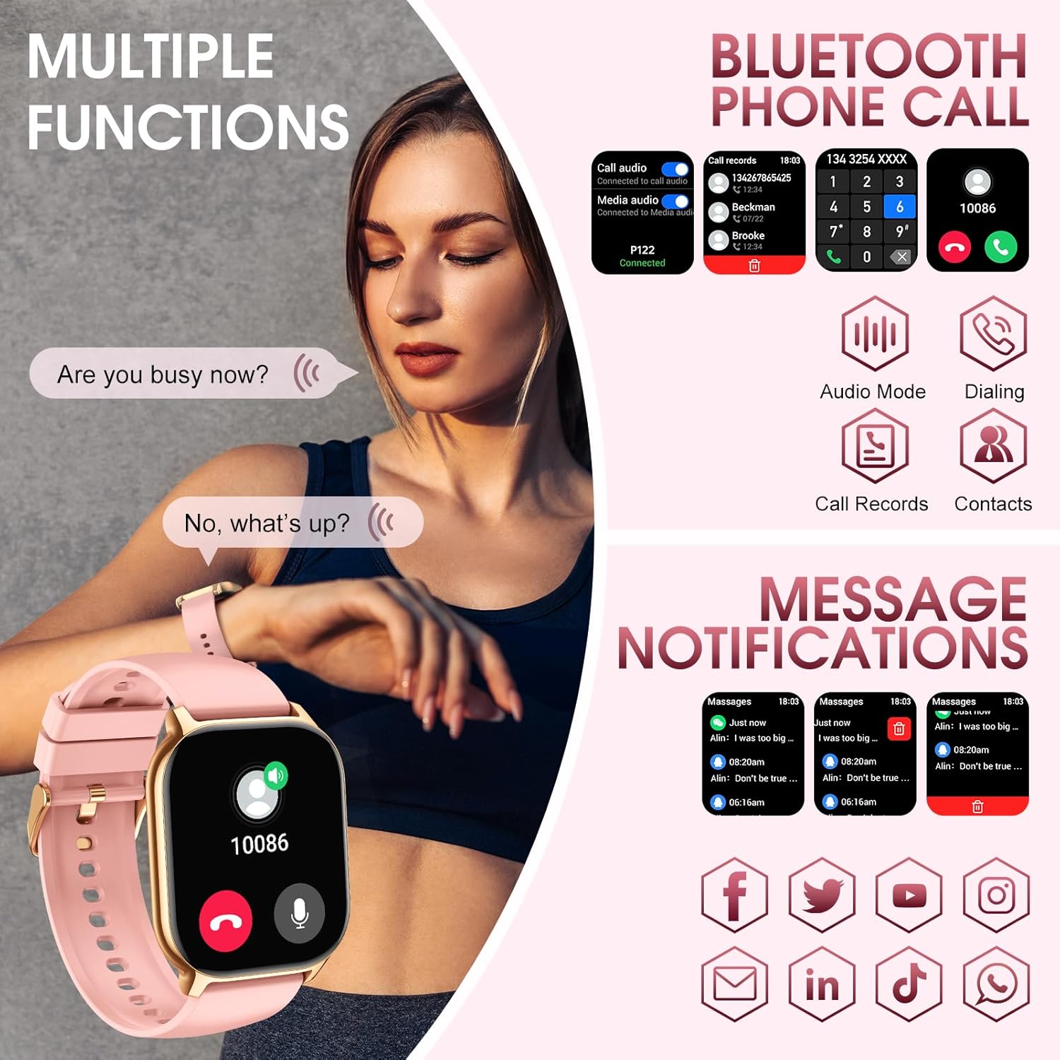 Smart Watch (Answer/Make Calls), 2.1" Smart Watches for Women 120+ Sport Modes Fitness Tracker with Sleep Heart Rate Monitor, Pedometer, IP68 Waterproof Women Fitness Watch for iOS Android Smartmatch - Image 4