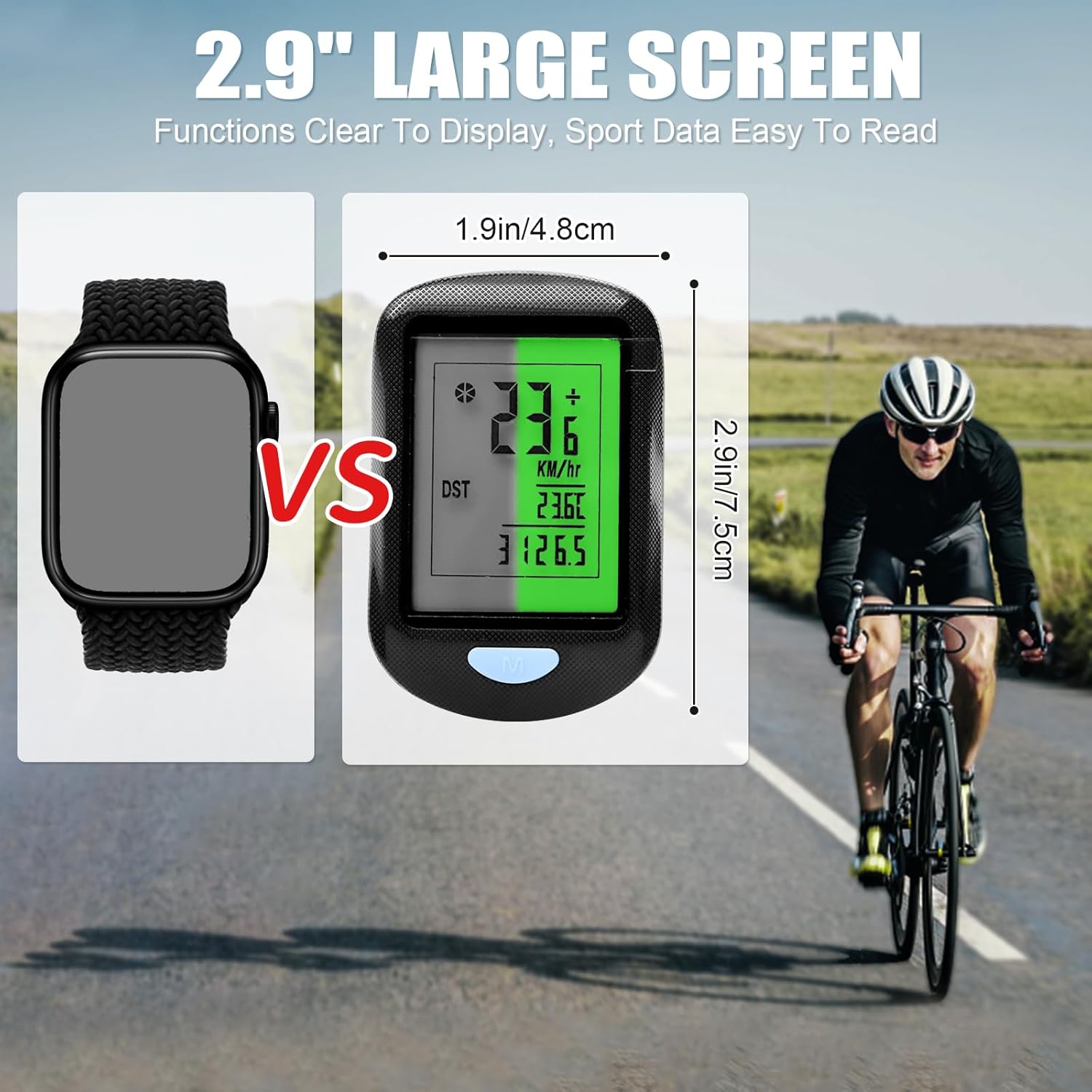 CYFIE Bike Computer Wireless, Multi-Functions Waterproof Bike Odometer and Speedometer mph, Cycling Speed Tracker with 2.9'' LCD Screen Backlight, Valentine's Gift for Bicyclist, Men, Women, Kids - Image 3