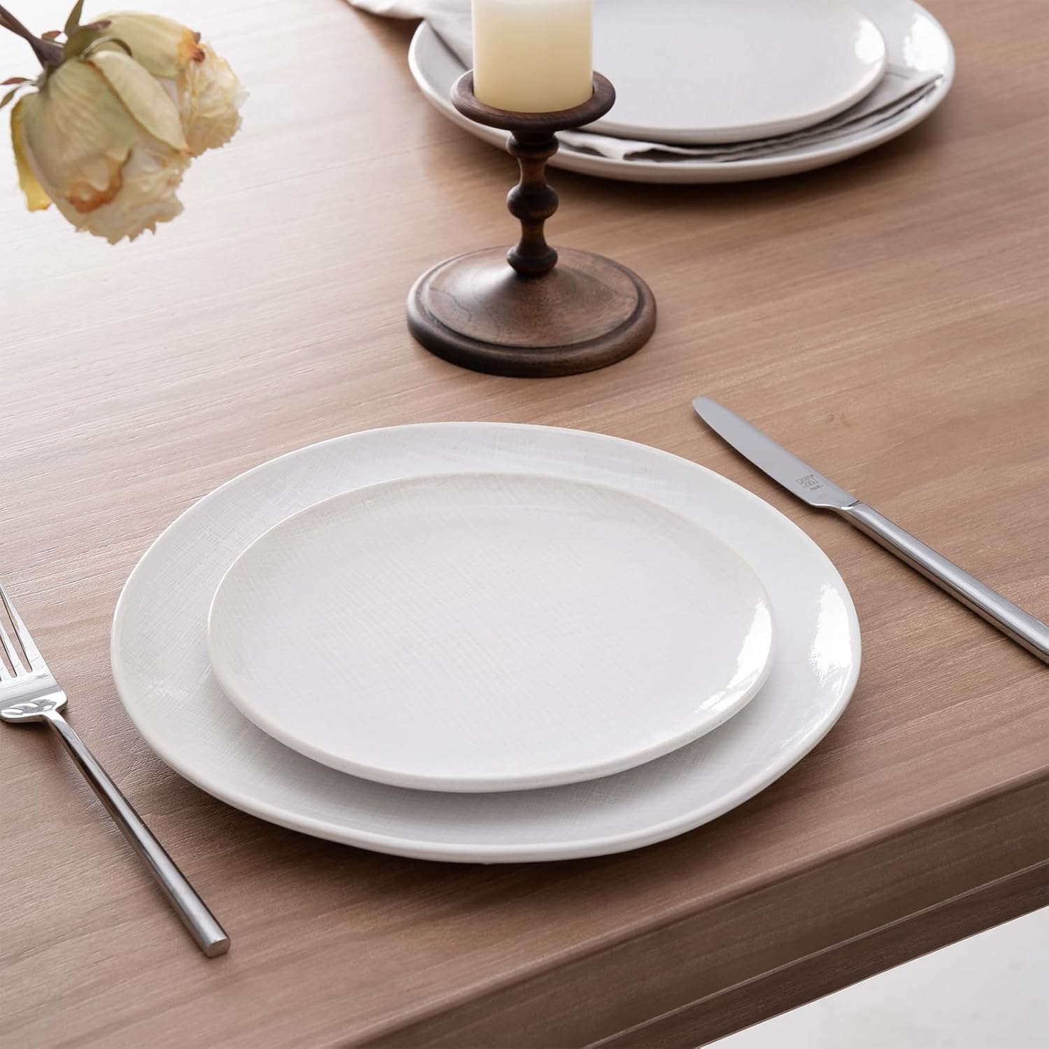 Famiware Saturn 12 Piece Dish Set and Moonlight 12 Pieces Stoneware Dinnerware Set, White - Image 7