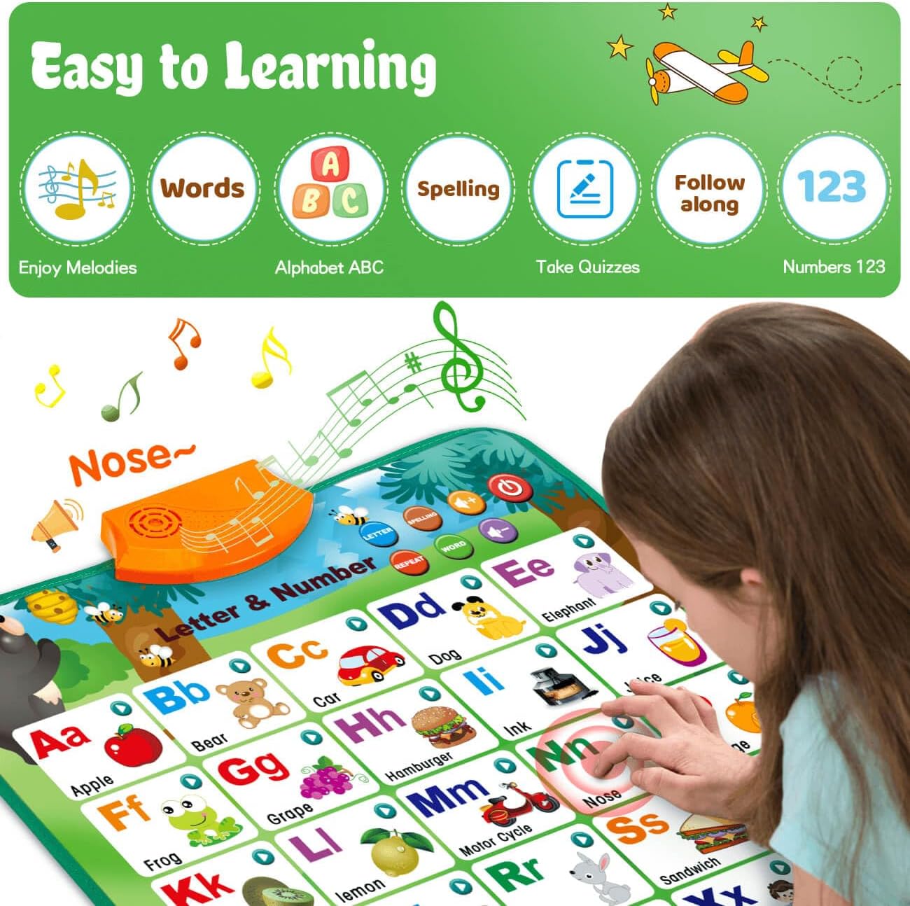 Educational Toys for 2 3 Year Old Boys Gifts: Interactive Alphabet Wall Chart Learning ABC Poster for Toddlers Ages 1-3, Christmas Birthday Gifts for Girls 2-4 - Image 4