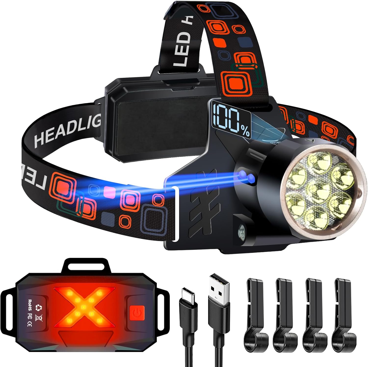 Led Headlamp Rechargeable, Super Bright Headlights for Head, Motion Sensor Head lamp, 3 Modes USB-C IPX7 Waterproof Head Flashlight for Adults, Rechargeable Headlamps for Camping Hiking Hard Hat - Image 10