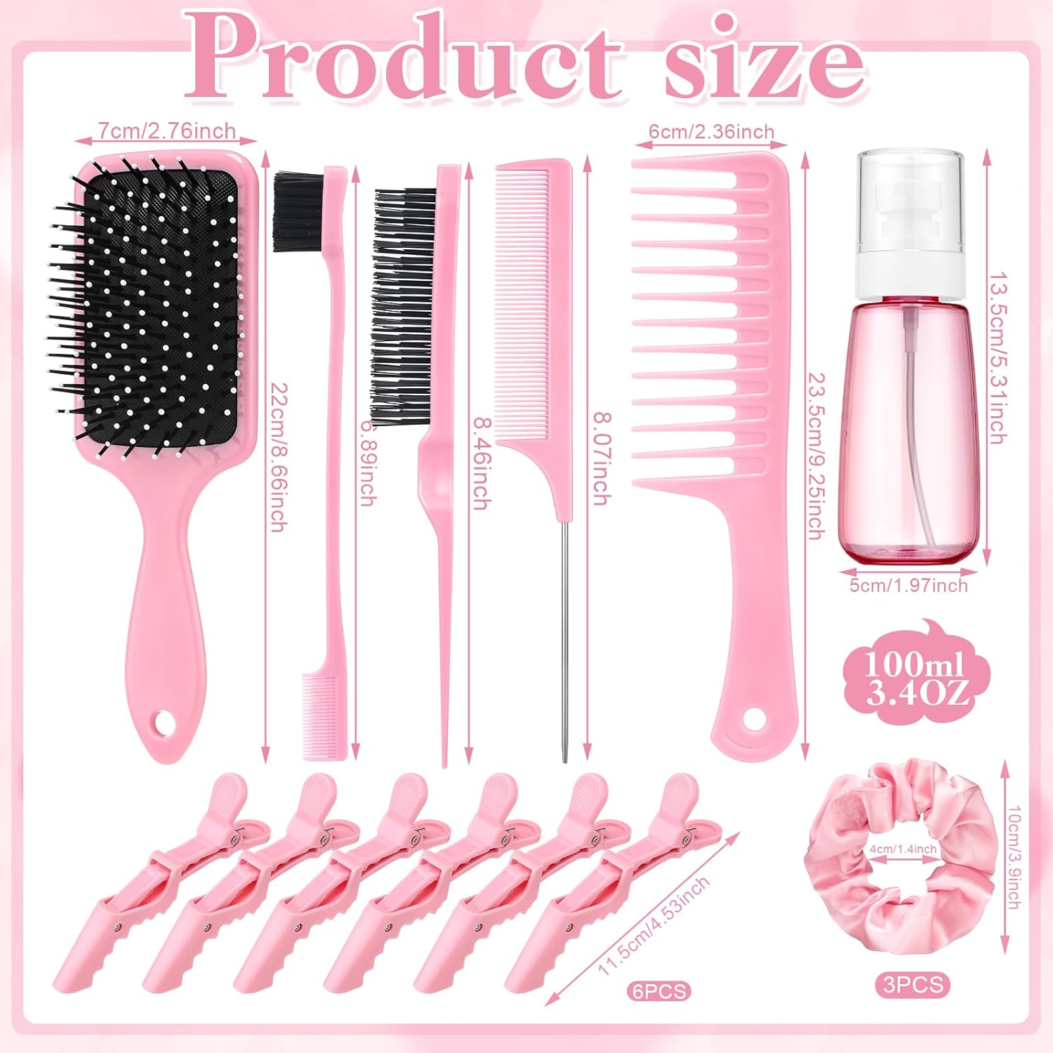 15 Pcs Slick Back Hair Brush Set, Bristle Hair Brush with Spray Bottle,Hair Clip,Edge Brush for Women, Men - Image 3