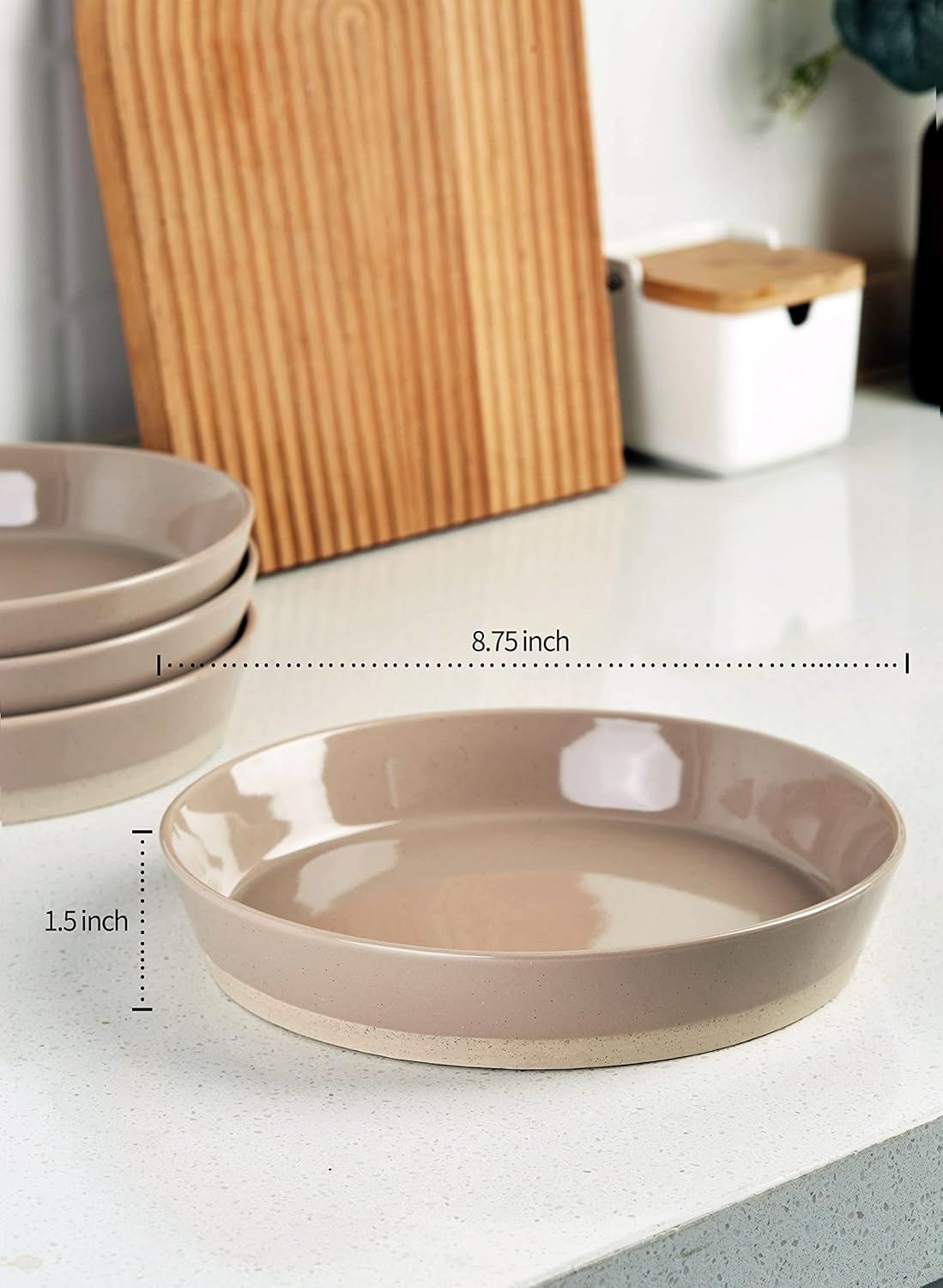 Famiware Saturn Plates and Bowls Sets For 4, 12-Piece Dinnerware Sets with 4 Pasta Bowls, Cinnamon Brown - Image 6