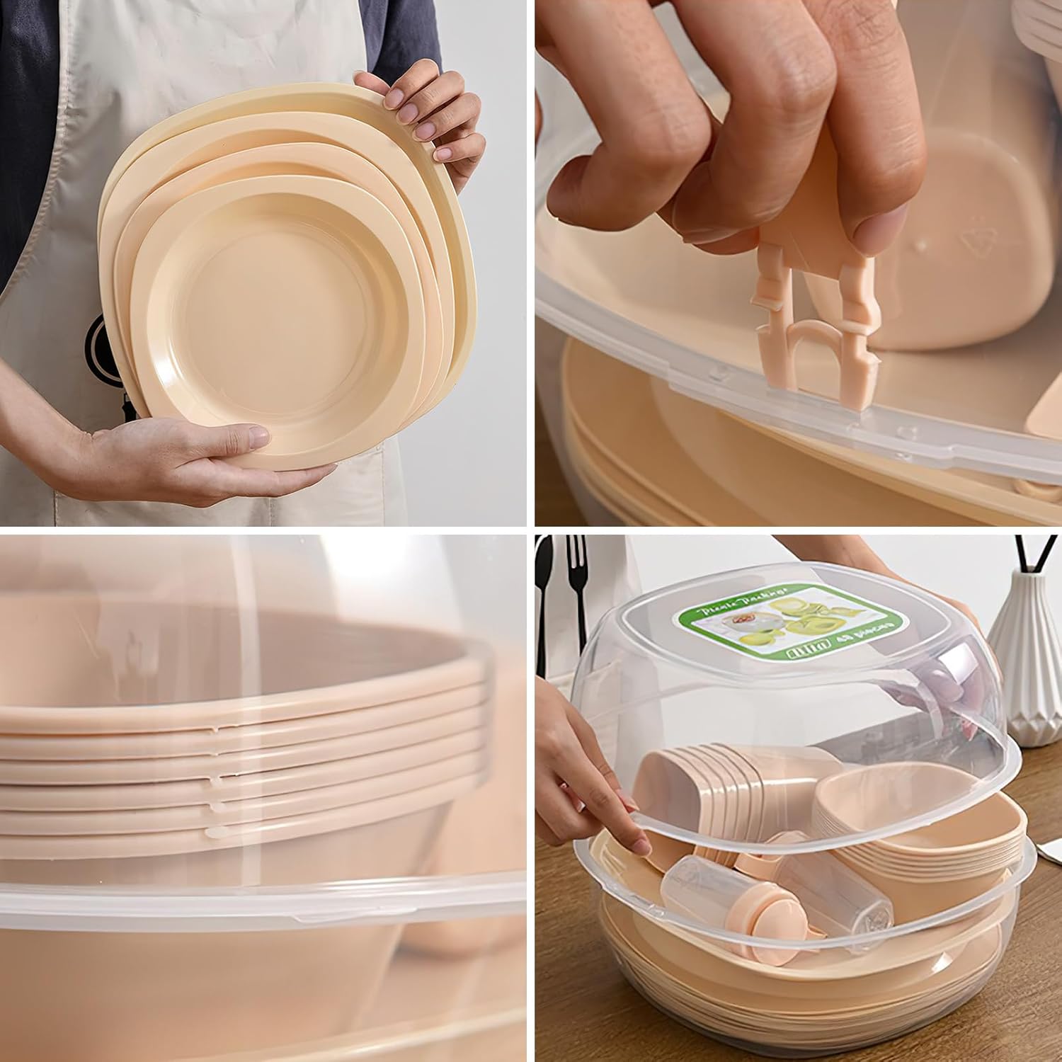 amokk 47 Pcs Plastic Cultery Sets for 6, Reusable Plates and Bowls Sets Portable Dinnerware Set for Pixcnic, Camping, Travel, Outdoor, Home Party - Image 5