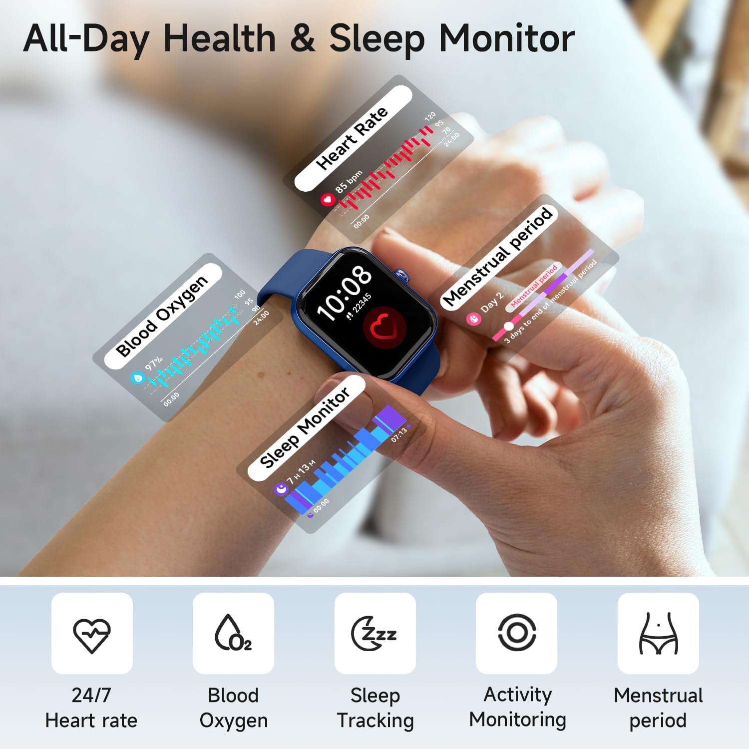 Smart Watch for Android iOS Phones, 1.91’’ HD Display Smartwatch for Women Men Built-in Alexa(Answer/Make Calls), Fitness&Sleep Tracker, Heart Rate Monitor, 115+ Activity Mode - Image 4