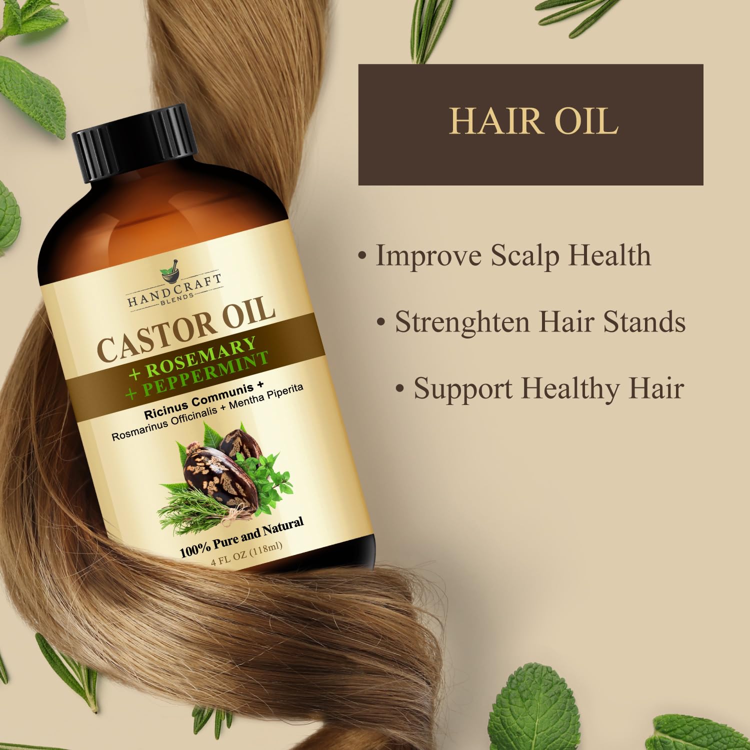 Handcraft Blends Castor Oil with Rosemary and Peppermint Oil in Glass Bottle - 4 Fl Oz - 100% Pure and Natural - Premium Grade Oil for Hair Growth, Eyelashes and Eyebrows - Carrier, Hair and Body Oil - Image 7