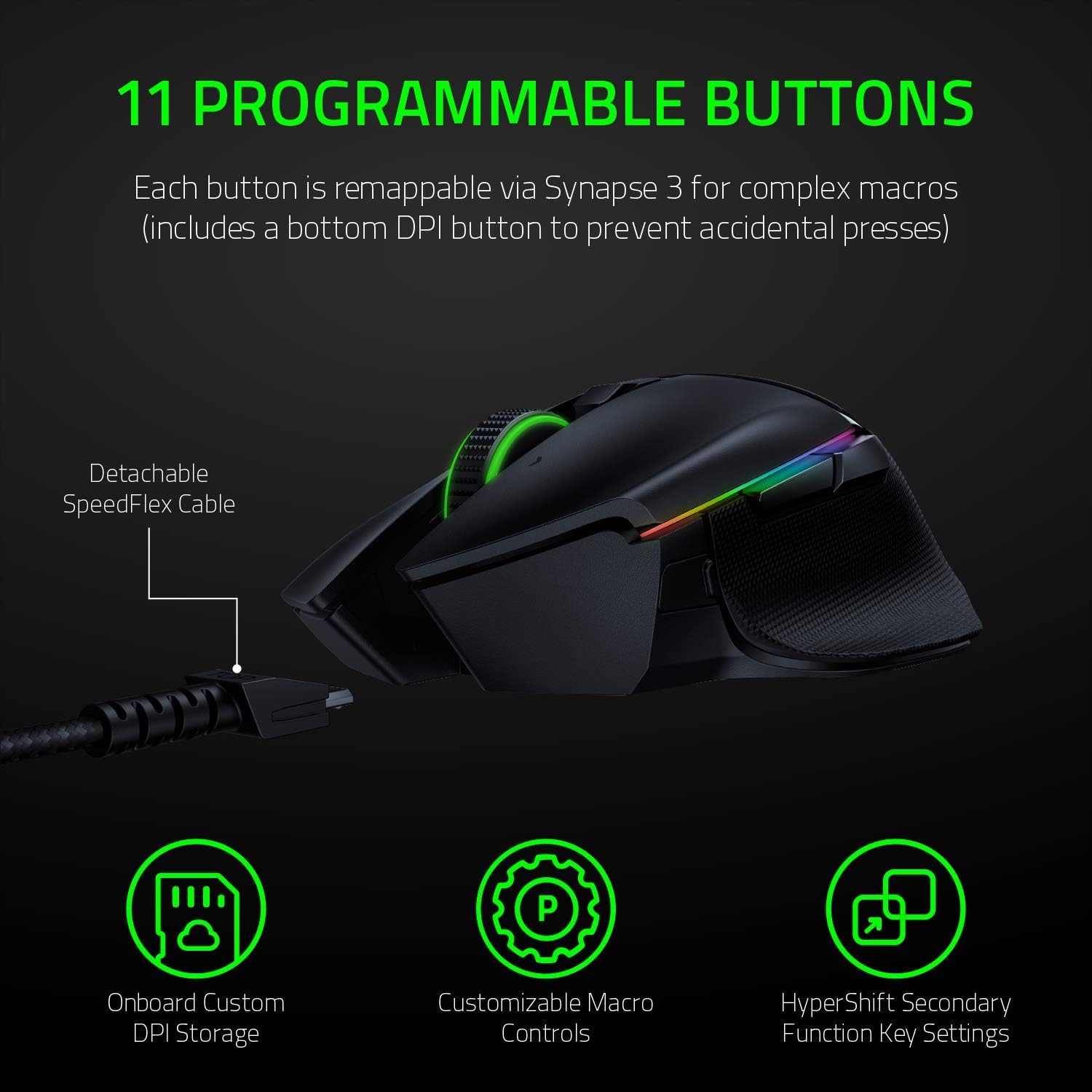 Razer Basilisk Ultimate HyperSpeed Wireless Gaming Mouse: Fastest Gaming Mouse Switch - 20K DPI Optical Sensor - Chroma RGB Lighting - 11 Programmable Buttons - 100 Hr Battery - Classic Black - Image 5