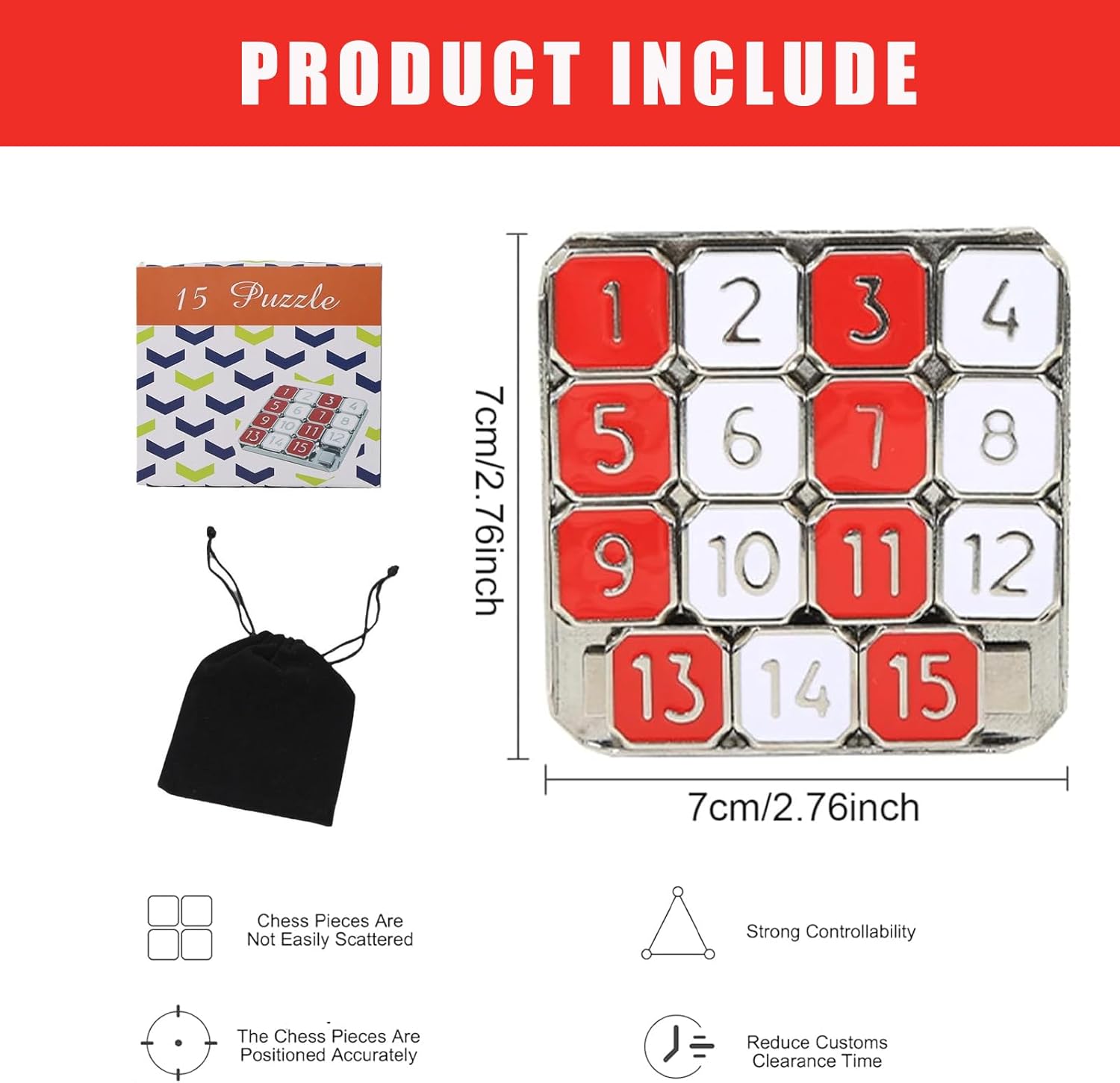 Metal Number Slide 15 Puzzle - Red and White Sliding Educational Learning Game - Brain Teaser Pocket Puzzle for Fun and Mental Exercise - Image 3