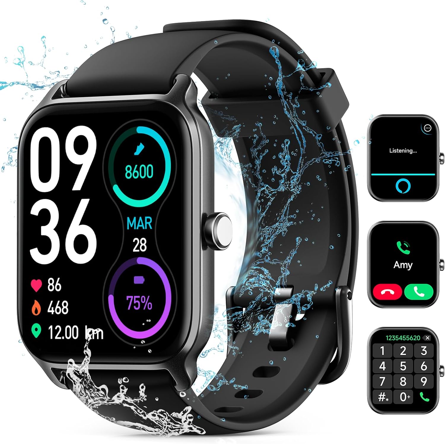 Smart Watch for Women Men, Smartwatch 1.8'' Alexa Built-in Fitness Tracker IP68 Waterproof Watch for Women Compatible for Android & iOS with Bluetooth Calls, IP68 Heart Rate/Sleep/SpO2 Monitor, 110+ - Image 2