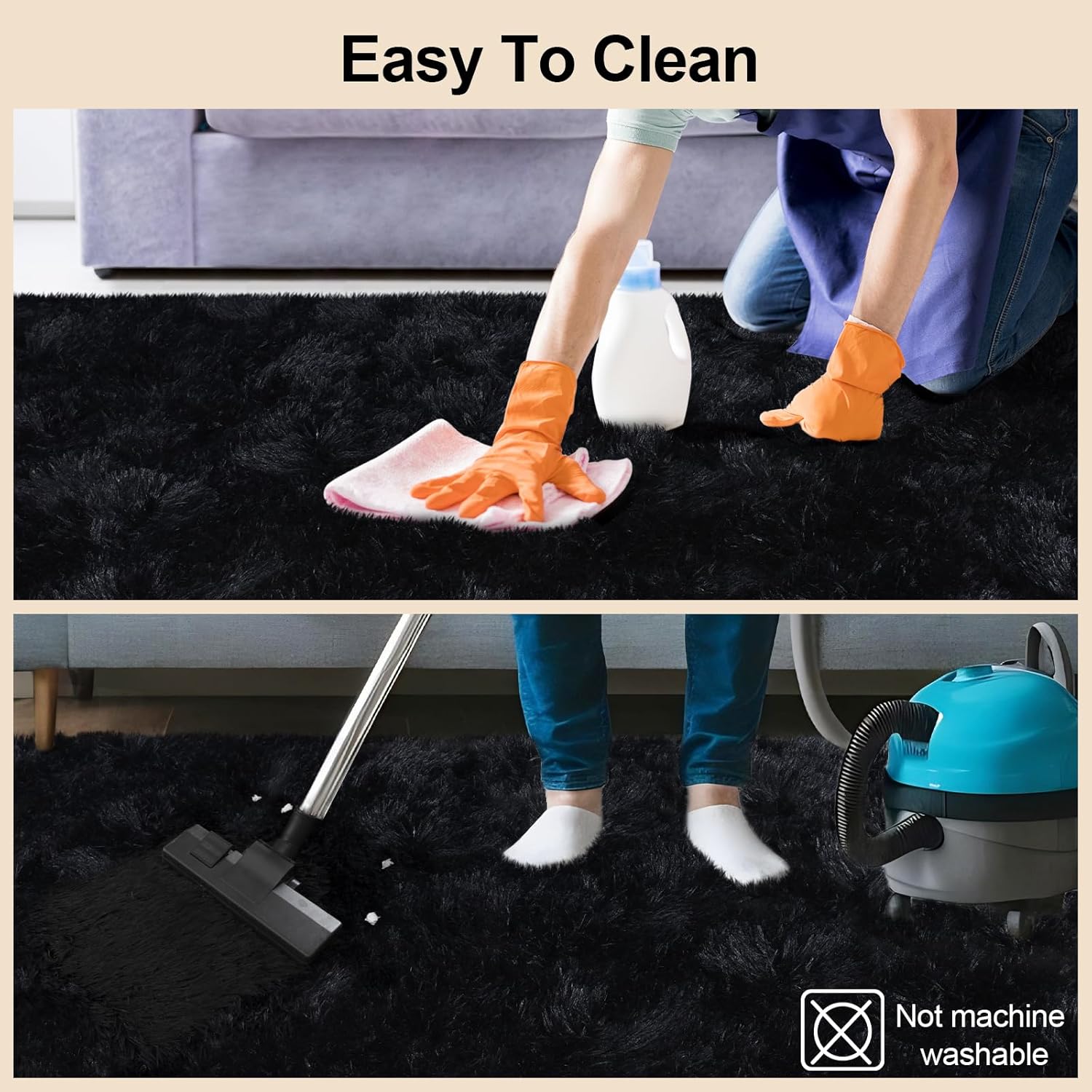 Black Area Rugs 9x12 Living Room, Large Fluffy Rugs for Bedroom, Soft Carpet Shag Kids Room Rug, Non-Slip Fuzzy Rugs Indoor (9ft x 12ft, Black) - Image 5