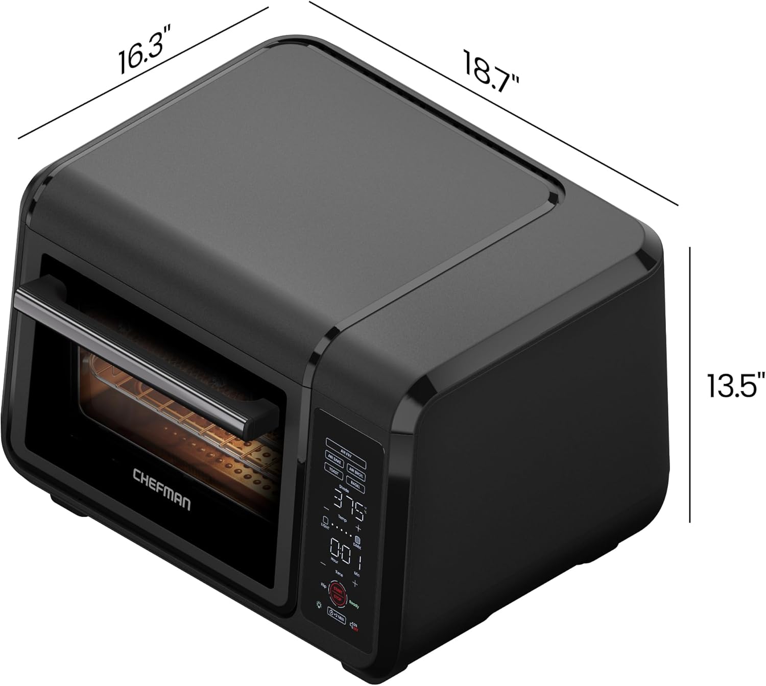 Chefman Air Fryer Toaster Oven Combo, 15 Qt. Countertop Oven for Quick & Healthy Meals, Bake, Broil, Air Fry, Toast, and Bagel Functions, 450°F Max Temp, 4 Slice Toaster Oven Air Fryer Combo – Black - Image 8