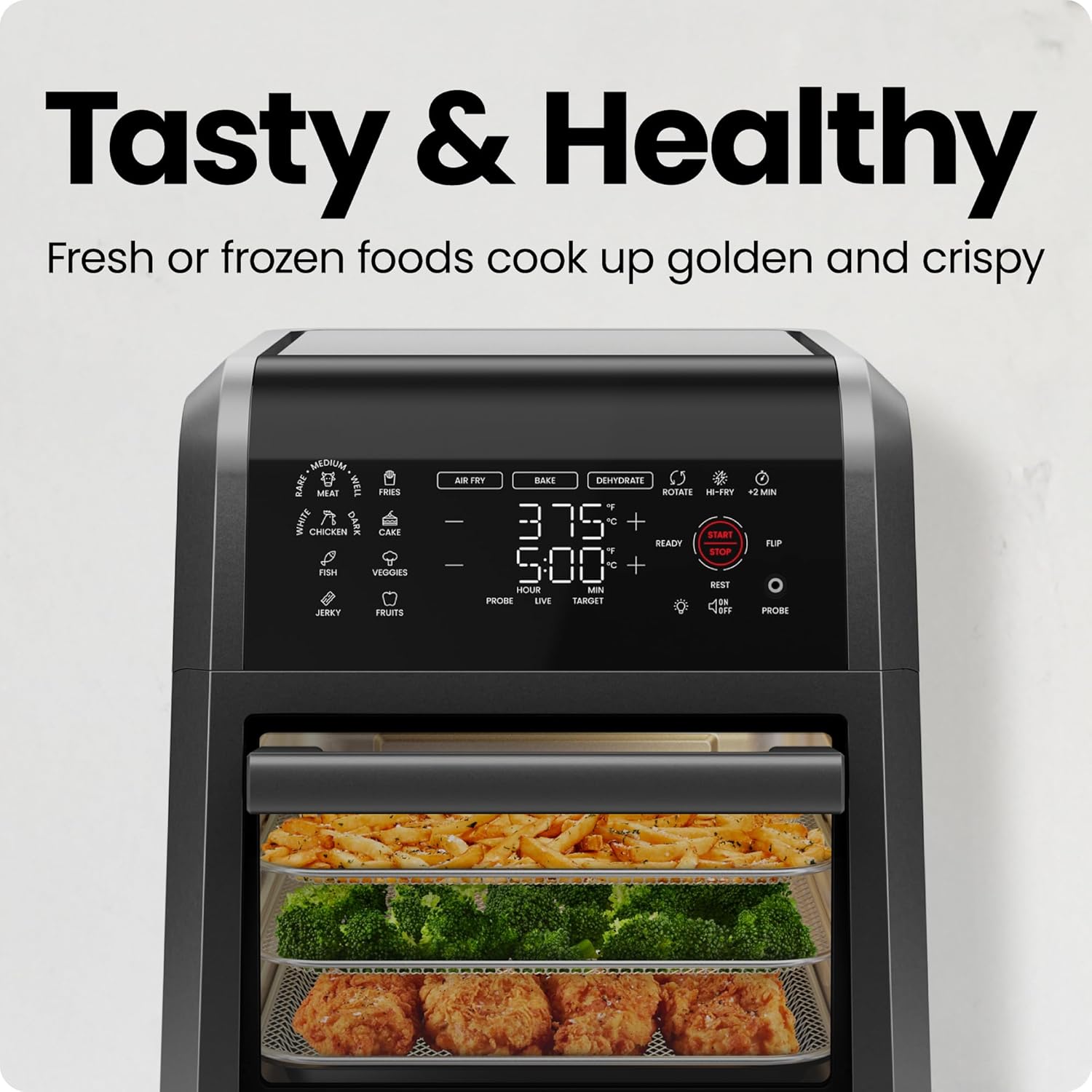 CHEFMAN ExacTemp™ 12 Quart 5-in-1 Air Fryer with Integrated Smart Cooking Thermometer, 28 Touchscreen Presets, Rotisserie, Dehydrator, Bake, XL Convection Oven with Auto Shutoff, Black - Image 4
