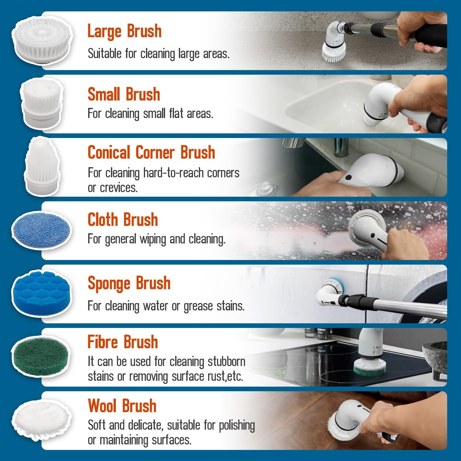 Electric Spin Scrubber,Cordless Cleaning Brush Scrubbe with Adjustable Handle and 8 Brush Heads , Two Speeds up to 450 RPM for Bathroom, Floor, and Sink Cleaning (Black - Image 4