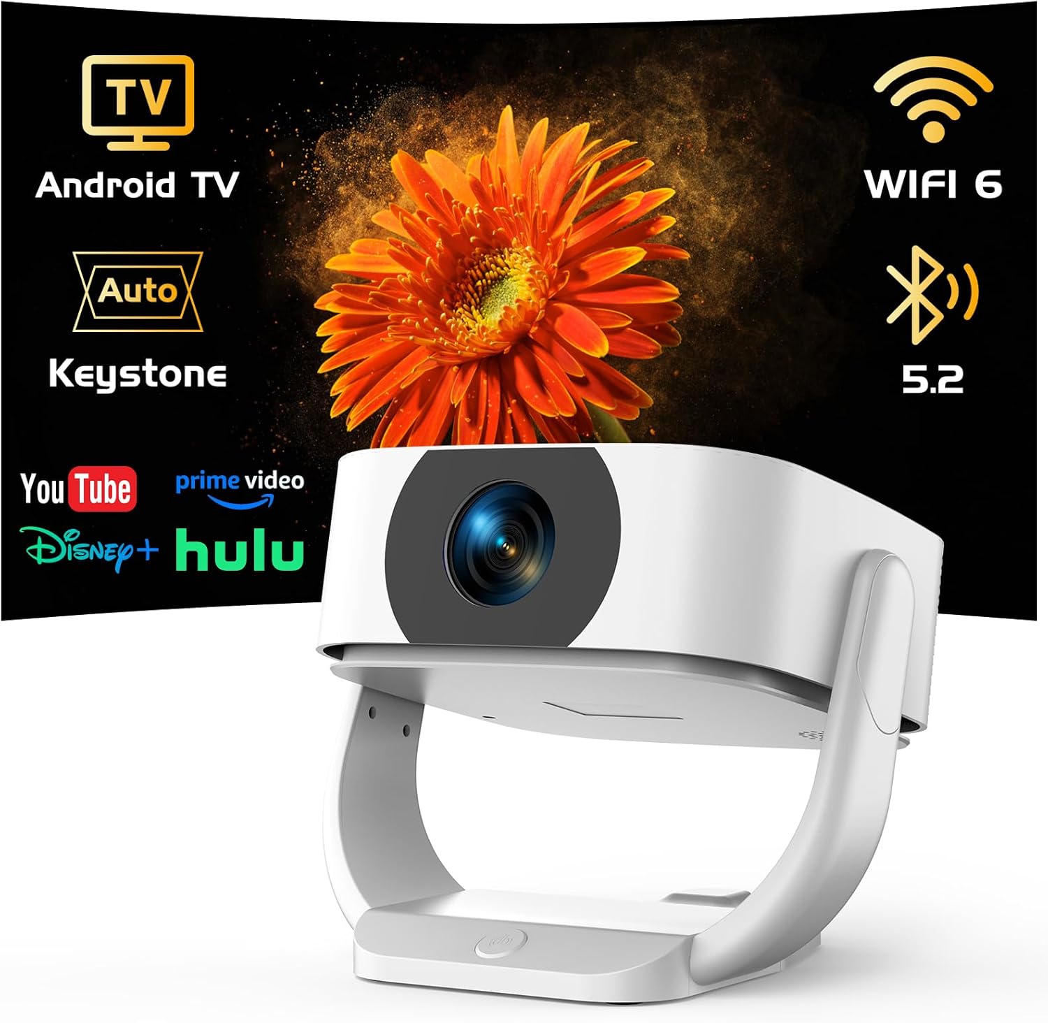 【Built-in Apps】Android Smart Projector with Electric Focus & Auto Keystone, Native 1080P Movie Projector with WiFi and Bluetooth, 270° Rotatable Portable Outdoor Projector for Phone/Laptop/HDMI/USB - Image 3