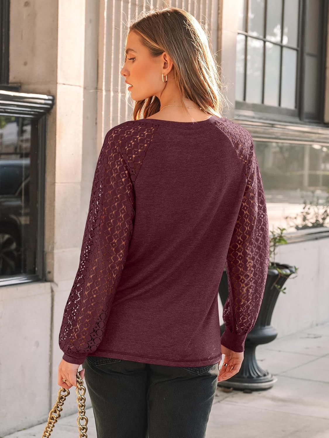 AUTOMET Womens Long Sleeve Shirts V-Neck Lace Tops Business Casual Blouses Tee Trendy 2025 Fall Fashion Outfits Clothes - Image 5