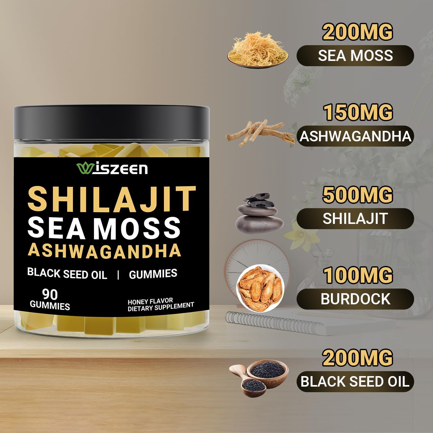 Shilajit Ashwagandha Sea Moss Gummies with Black Seed Oil - Ashwagandha + Shilajit + Sea Moss + Black Seed + Burdock - All in 1 Supplements for Energy, Immune Support - Image 6
