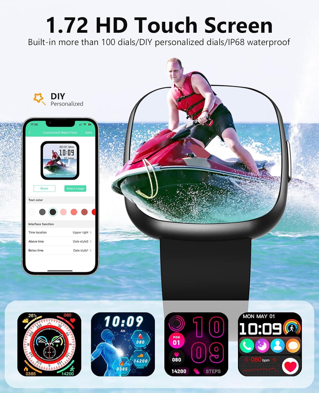 Smart Watches, 1.72" Smartwatch for Men Women (Answer/Make Call), Fitness Tracker with 100+ Sport Modes, IP68 Waterproof, Heart Rate/Sleep/Spo2 Monitor, Activity Tracker for Android iOS - Image 6