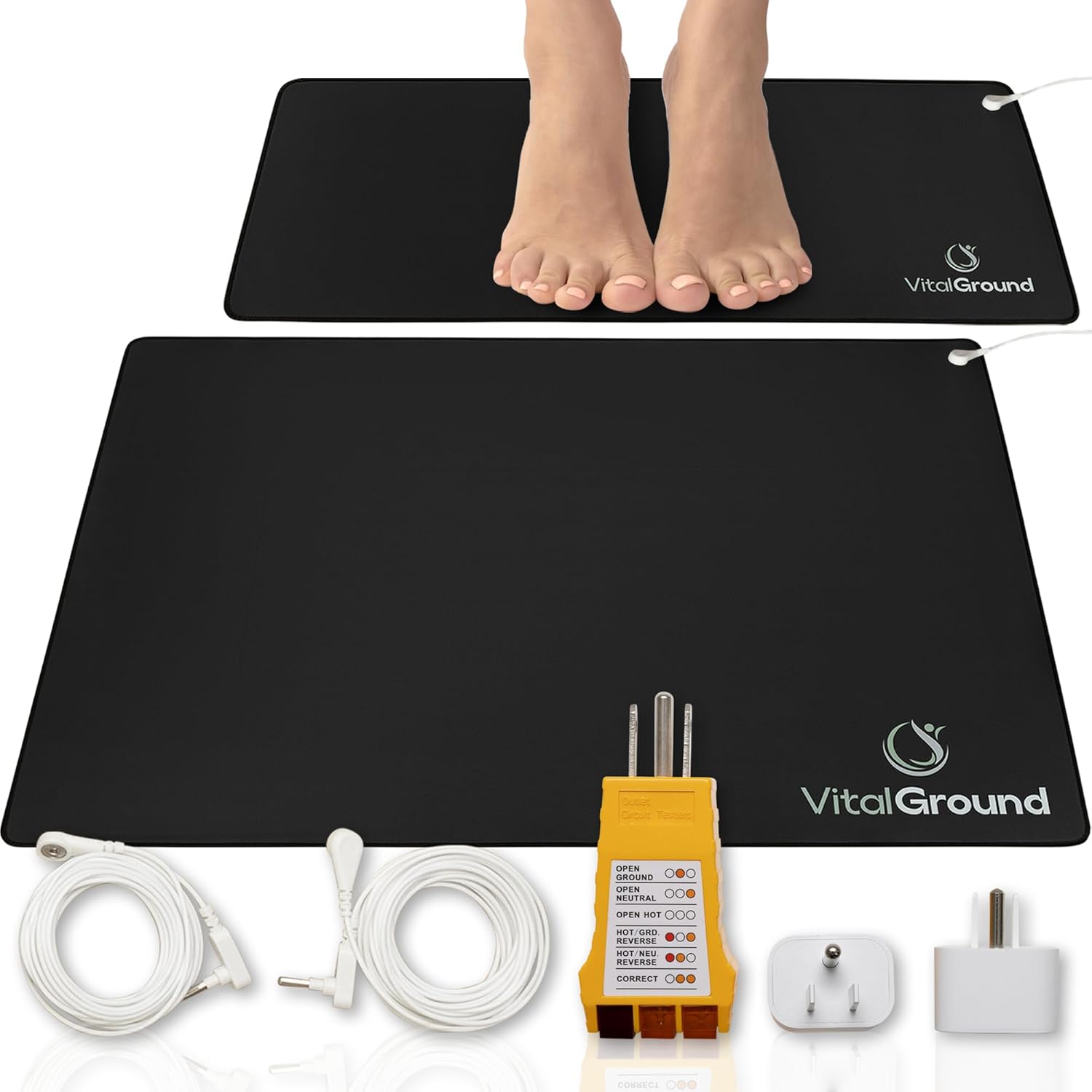 2X Grounding Mat Set Vegan Leather–Grounding Mat for Feet & Bed to Help with Better Sleep, Stress Relief & Full-Body Earthing, Ideal for Bed, Desk, Yoga and Meditation, 35x24in & 27x10in - Image 2