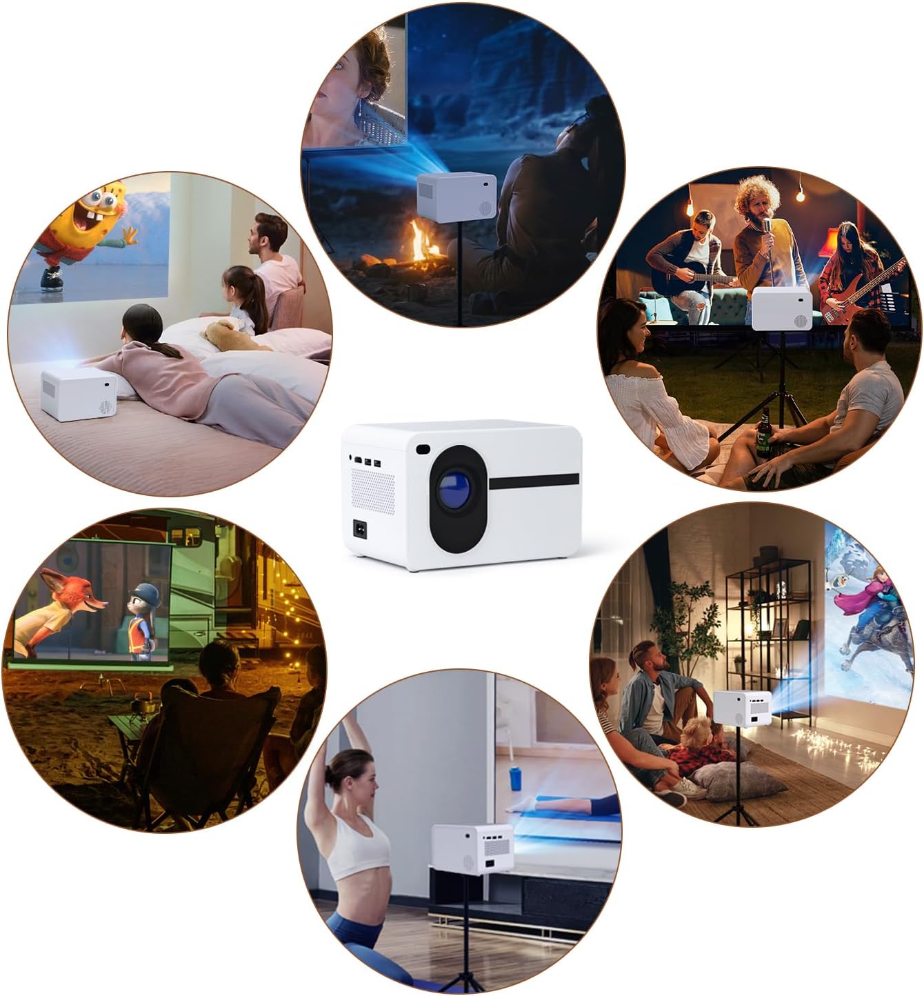 Projector with Wifi and Bluetooth, 500 ANSI Mini Projector Electric Focus Projector,Portable Projector 18000L Max 200" Projector, Outdoor Projector Compatible with iOS/Android/HDMI/USB(white) - Image 9