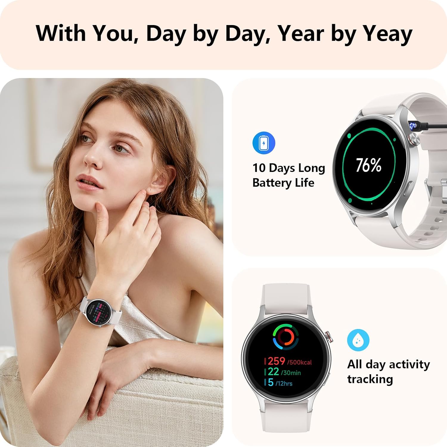 aeac Smart Watch for Men Women, AMOLED Ultra-Clear Screen Fitness Trackers with Heart Rate/Sleep/SpO2 Monitor, Smartwatch for iPhone/Samsung/Android, 110+ Sport Modes Waterproof Reloj Inteligente - Image 4