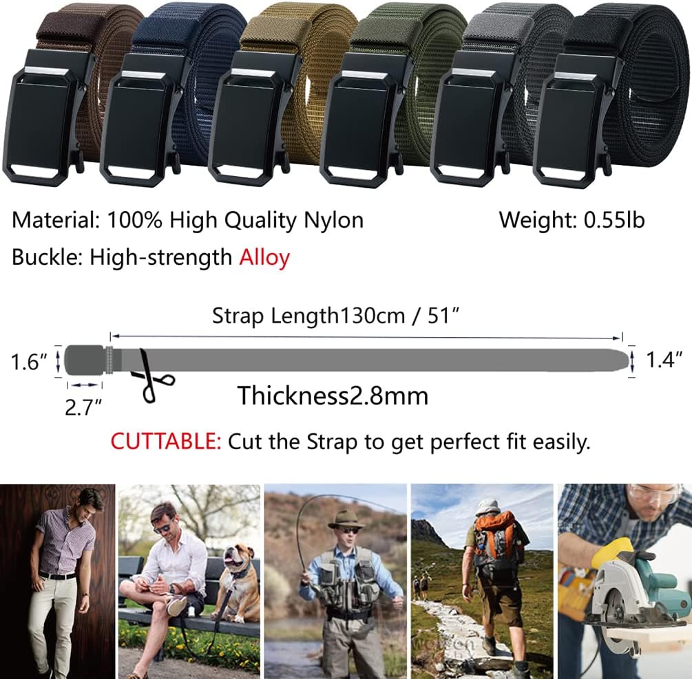 LionVII Ratchet Belts for Men - Fashion Belt Man Nylon Fabric 1 3/8" for Casual Jeans - Adjustable Trim to Fit 27-46" Waist - Image 3