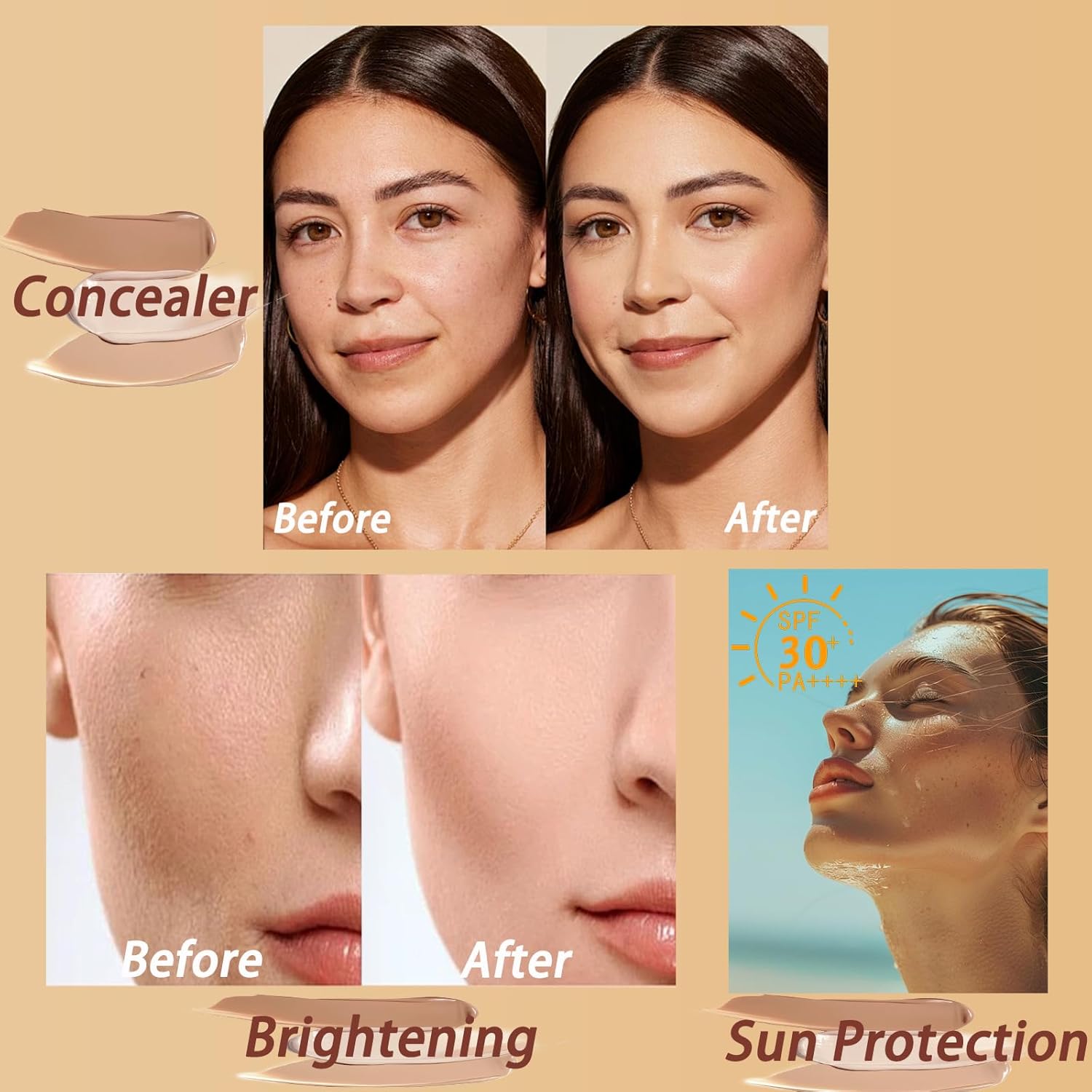 BB Blur Tinted Moisturizer SPF 30, BB Cream Tinted Moisturizer, BB Tinted Care Full Coverage Light-Medium Skin Color Hydrating & Smoothing, Makeup Moisturizing and Nourishing Daily Cream(Ivory, s) - Image 7
