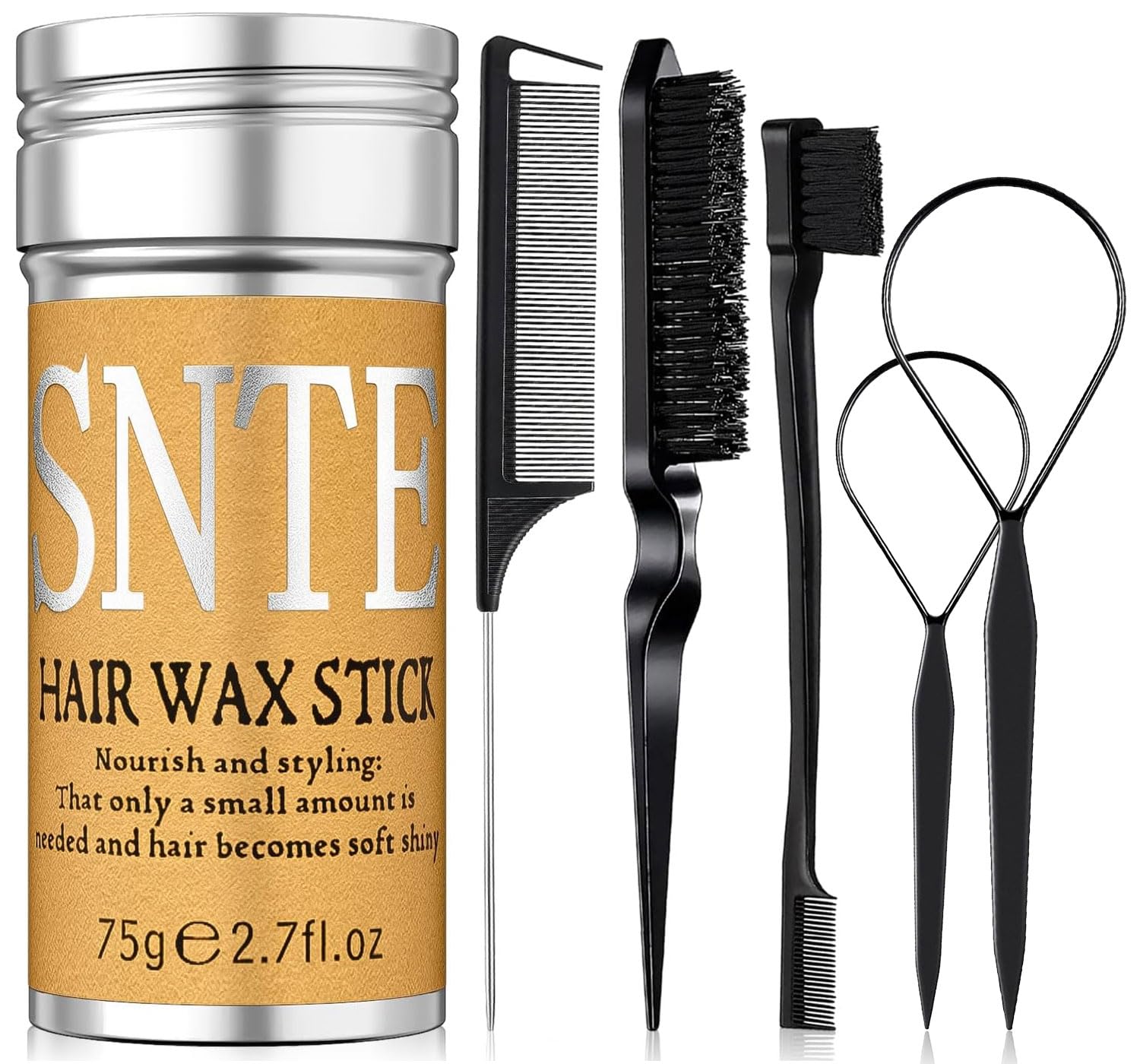 Hair Wax Stick - Slick Back Hair Brush Set 6Pcs,Wax Stick for Hair Flyaways,Slick Stick for Smooth Edge Frizz,Hair Bun Accessories,Non-greasy Topsy Tail Hair Tools for Women,Kids & Teen Girls - Image 2
