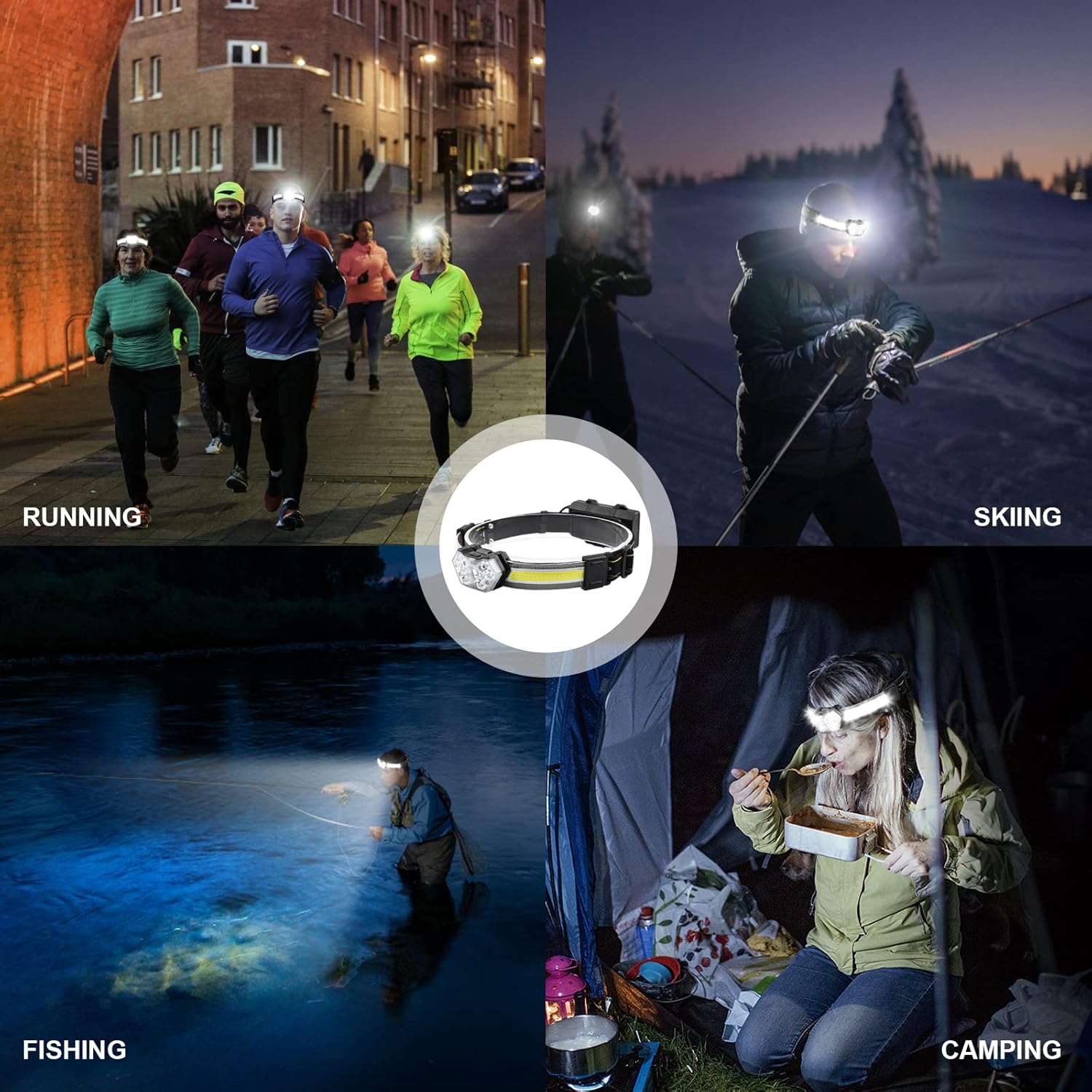 EXIN DECHEN LED Headlamp Rechargeable, 1200 Lumen Super Bright Headlamp Flashlight, 270° Wide Beam LED Headlamps with Red Taillight, 8 Mode Lightweight Waterproof Head Lamp - Image 8