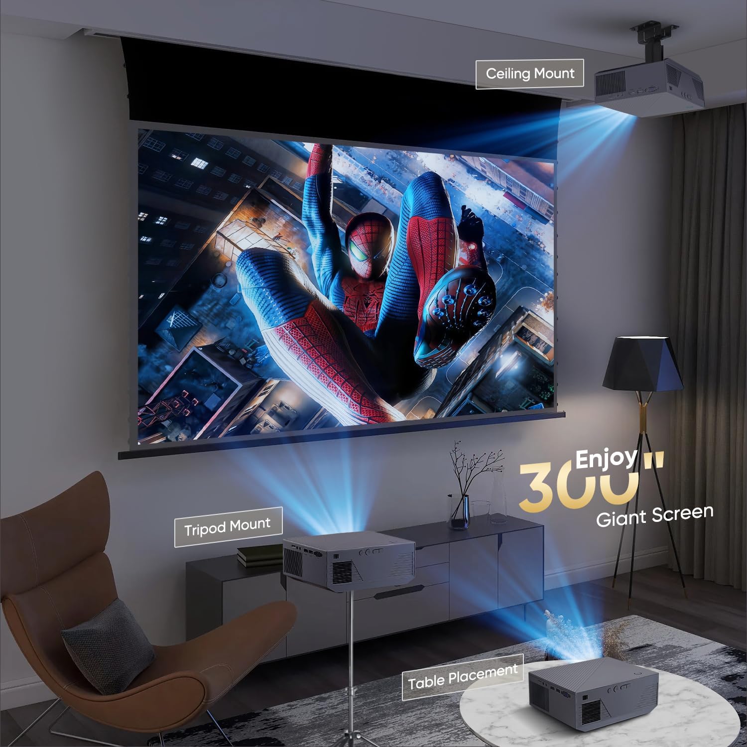 Projector with WiFi and Bluetooth, 16000Lumens Portable Mini Projector,Native Full HD 1080P Outdoor Movie Projector,Smart Projector Compatible with TV Stick/HDMI/USB/Android/iOS/Windows - Image 7