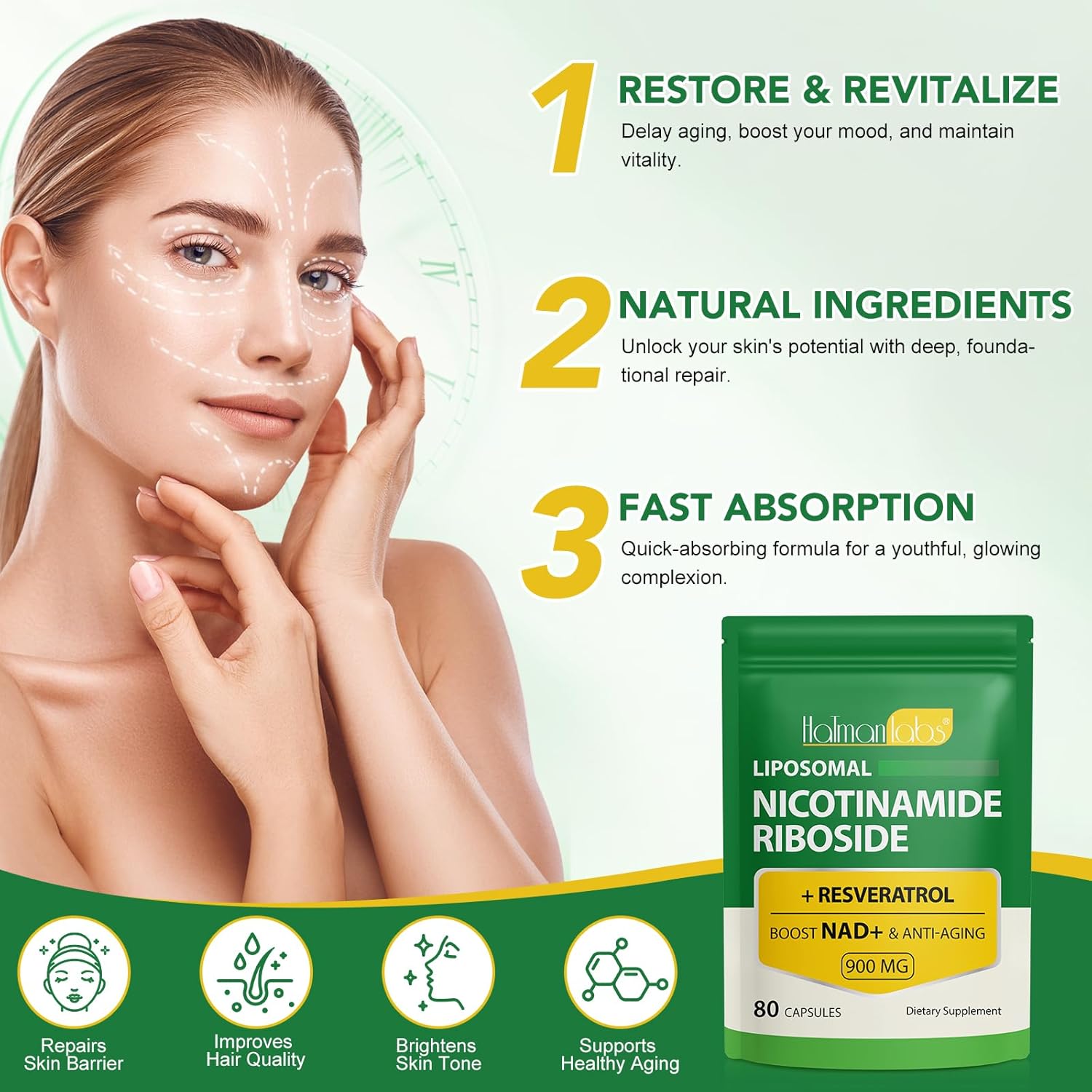 NAD Supplement - Liposomal Nicotinamide Riboside 900mg, Resveratrol, Quercetin - High Purity NAD Supplement for Energy, Support Cellular Health, Stamina & Healthy Aging - Ultra Strength 80 Capsules - Image 6