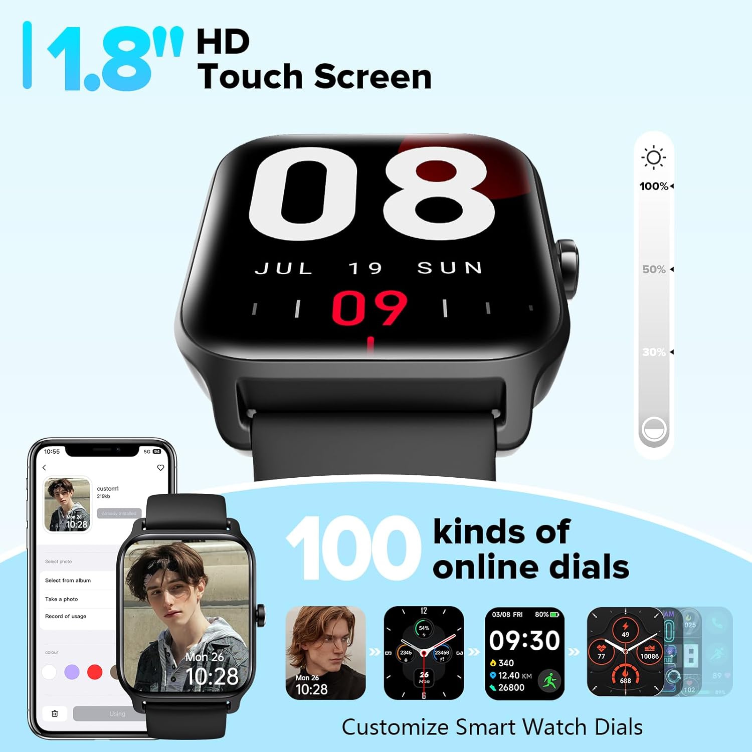 Smart Watch for Women Men, Smartwatch 1.8'' Alexa Built-in Fitness Tracker IP68 Waterproof Watch for Women Compatible for Android & iOS with Bluetooth Calls, IP68 Heart Rate/Sleep/SpO2 Monitor, 110+ - Image 8