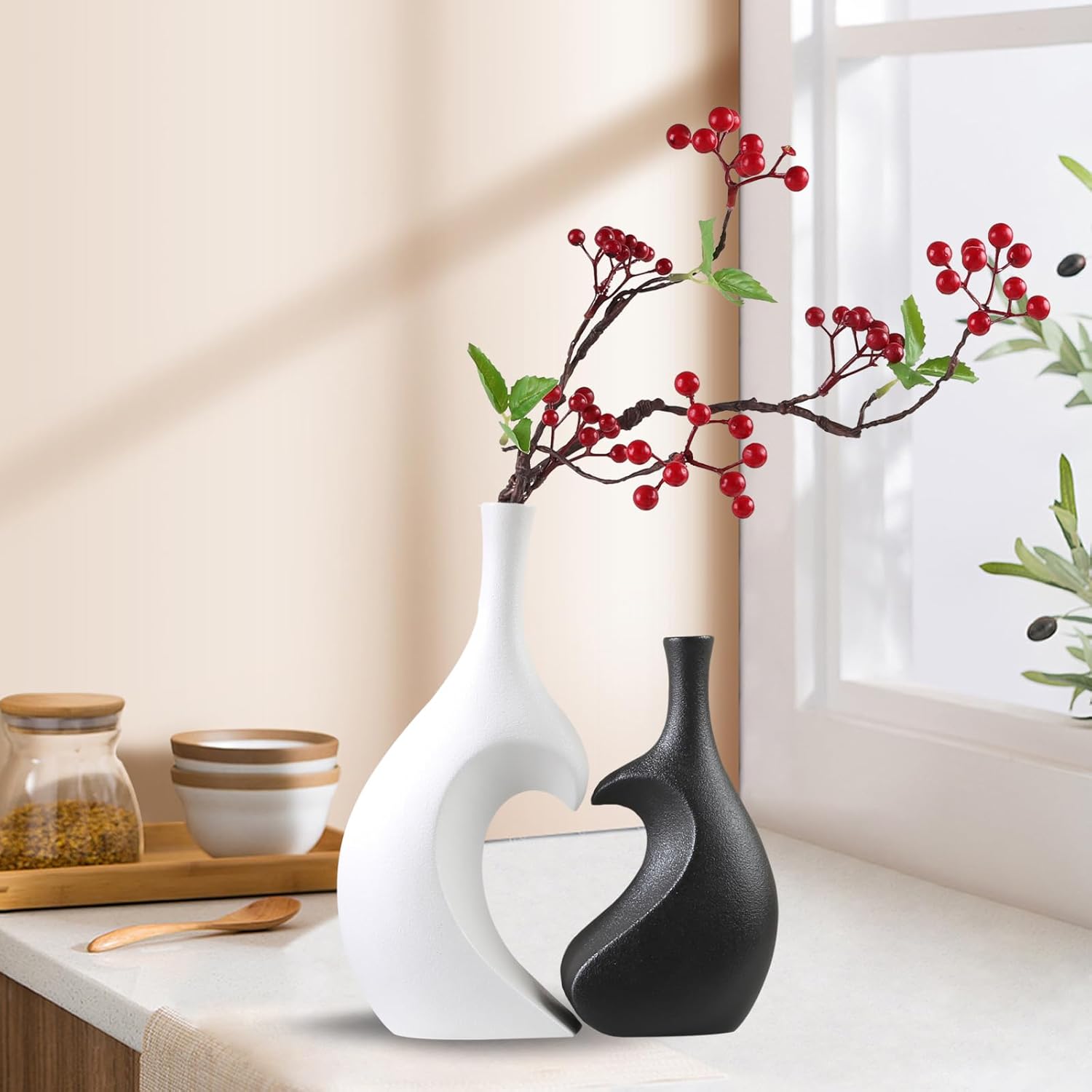White Ceramic Vase Set of 2,Heart Shaped vase, Matte Frosted Texture Finish,Farmhouse Decor, Home Decor, Vases for Your Bedroom, Office, Living Room, Bathroom (White) - Image 8