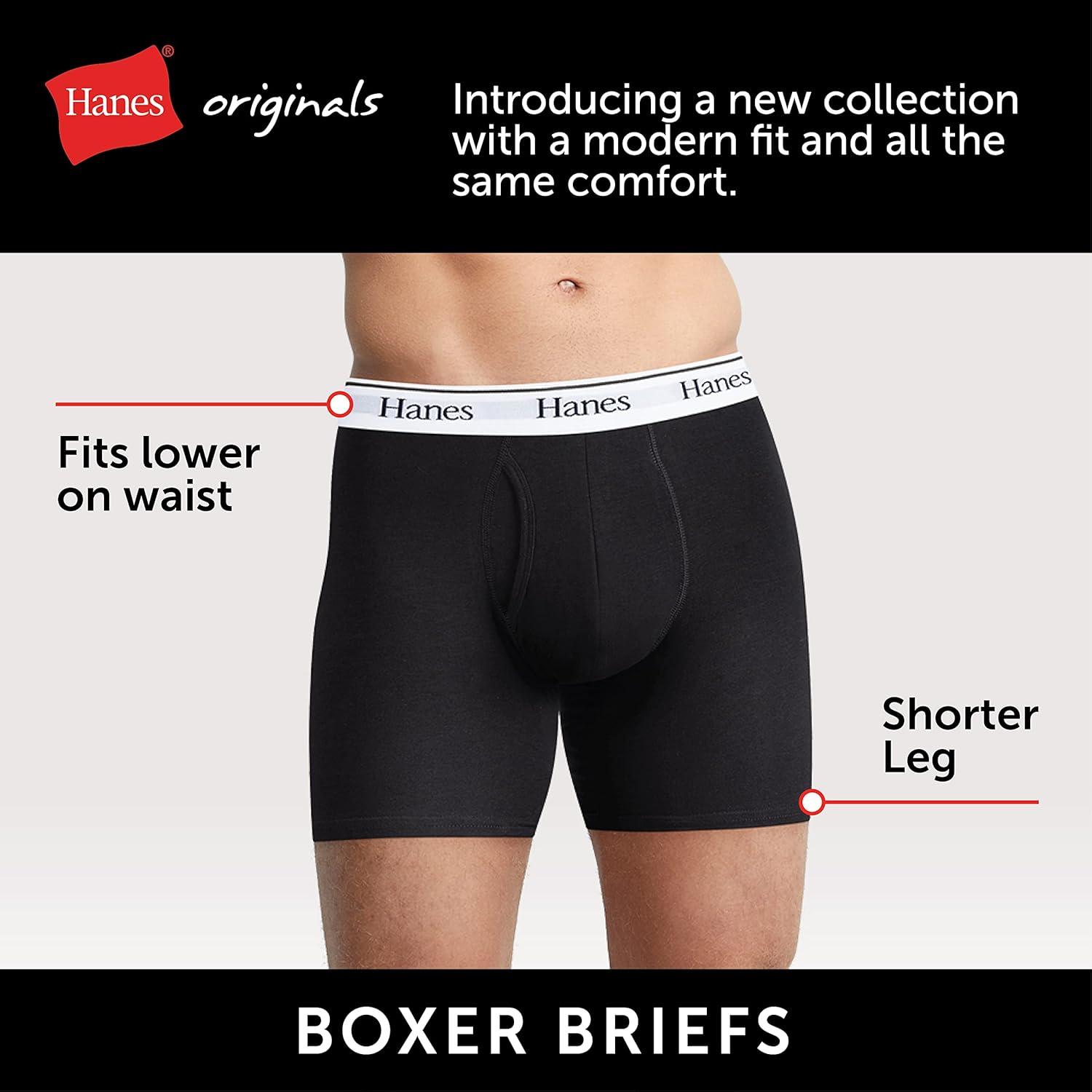 Hanes Originals Men’s Boxer Briefs & Trunks, Stretch Cotton Moisture-Wicking Underwear, Modern Fit Low Rise, Multipacks - Image 6