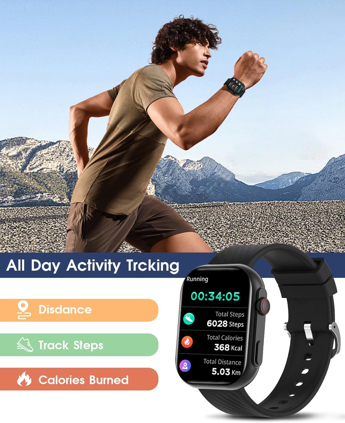 Smart Watch for Men Women (Answer/Make Calls), 2.0" Fitness Tracker with 100+ Sport Modes, Heart Rate/Sleep Monitor, Pedometer, SpO2, IP68 Waterproof Smart Watch for Android iOS Phones - Image 8