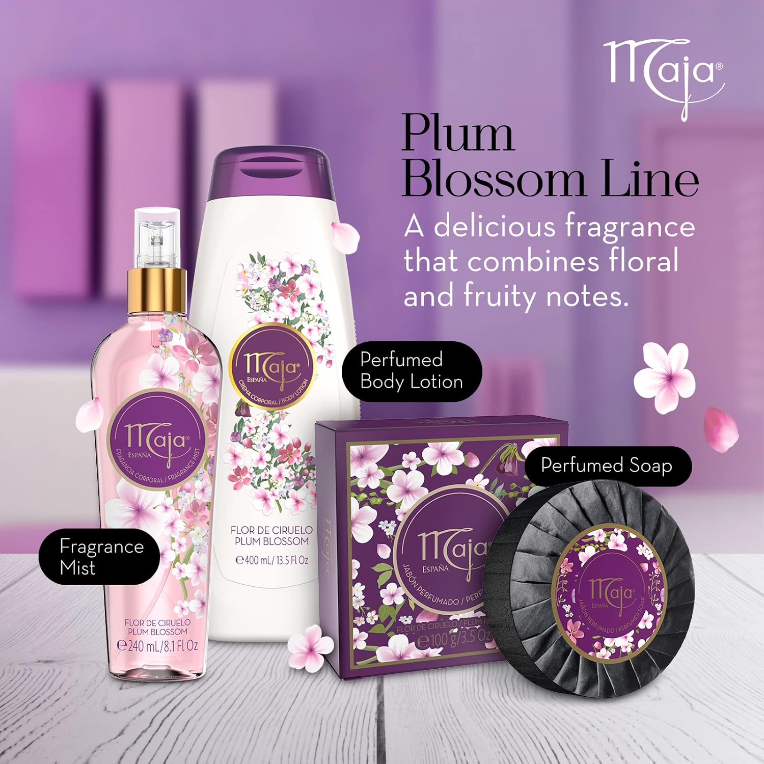 Maja Plum Blossom Body Lotion, Perfumed Body Lotion with Almond Oil and Vitamin E for Dry Skin, Keeping your Skin Hydrated, Floral and Fruity Fragrance, 2-Pack of 13.5 FL Oz each, 2 Bottles - Image 3
