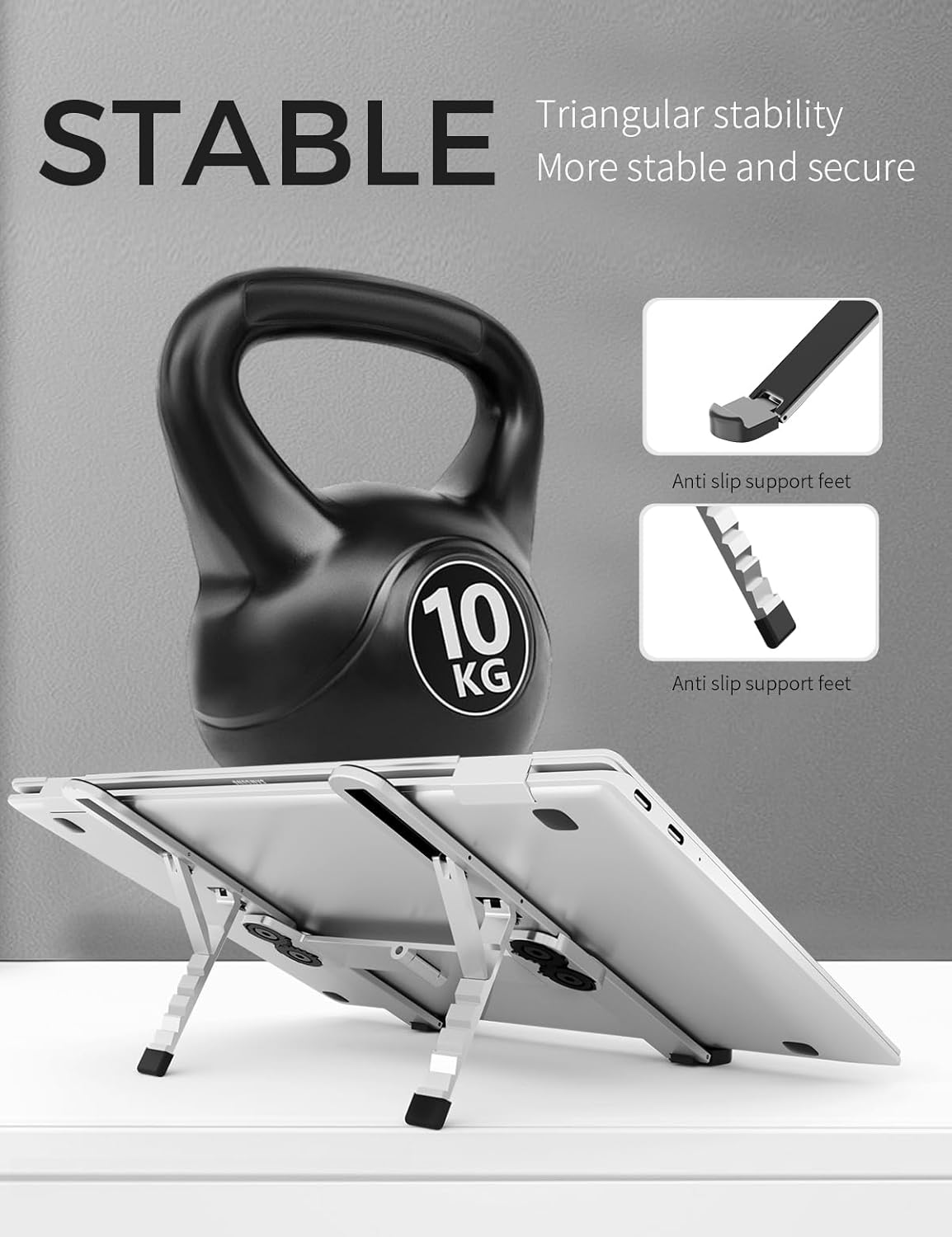 Foldable Laptop Stand for Travel, Aluminum Stable Ergonomic Laptop Riser with 6-Levels Height Adjustment, Fits with MacBook Air, MacBook Pro, iPad, HP, Dell, Lenovo (Up to 15.6'')-Sliver - Image 8