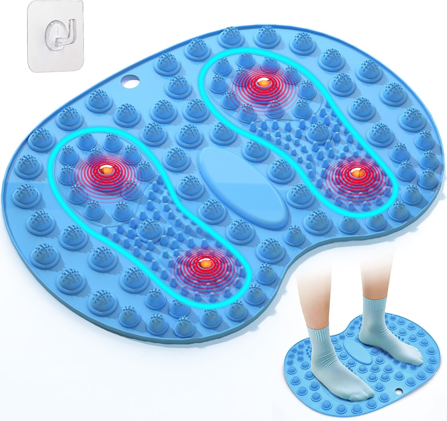 Foot Massage Mat, Reflexology Mat with Magnetic Therapy, Foot-Shaped Acupressure Pad for Feet Relaxation, Standing Desk Mat Pressure Point Mat for Pain, Fatigue and Stress Relief (Blue) - Image 2