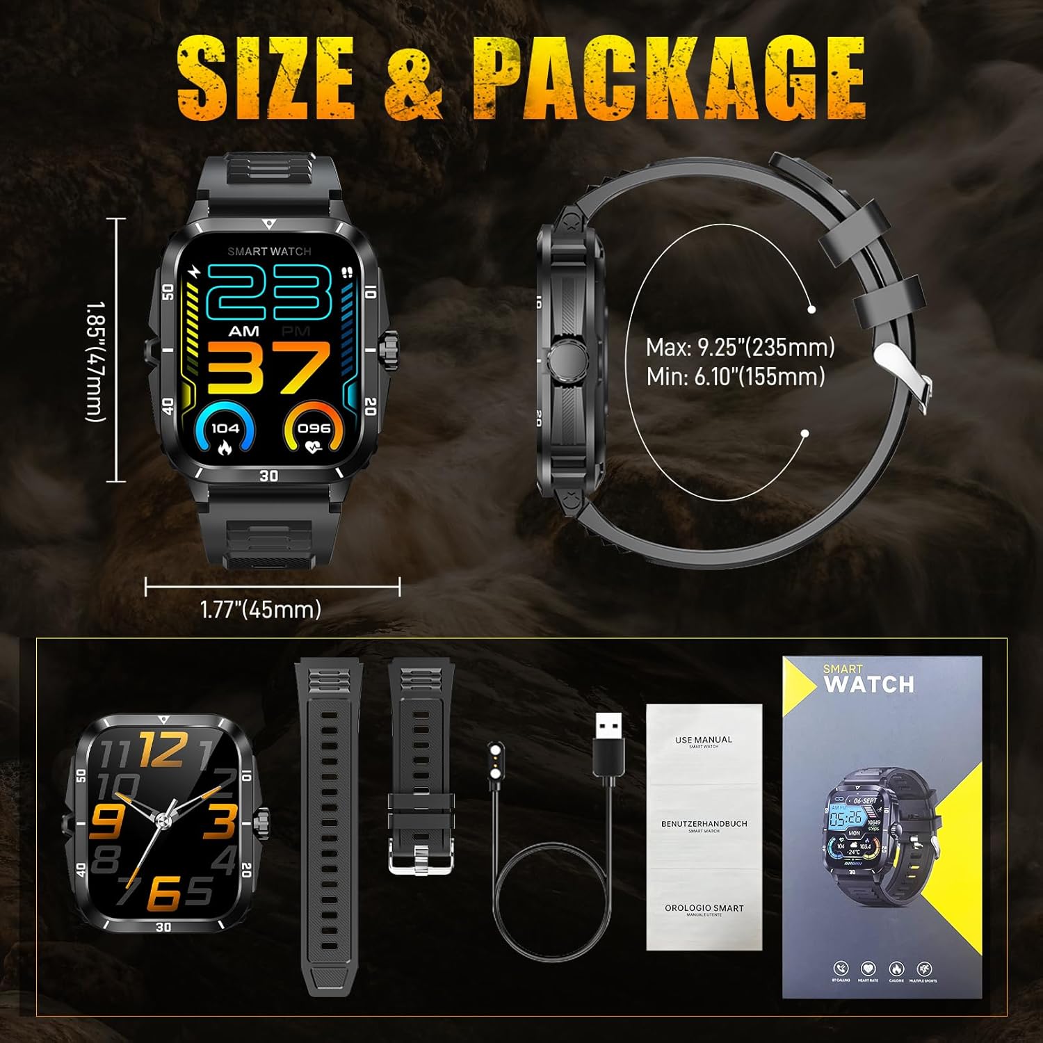 Military Smart Watch for Men 3ATM Waterproof Watch 2.0'' Big Screen Tactical Smartwatch 430mAh Fitness Tracker with Heart Rate Sleep Monitor Outdoor Answer Call for iPhone Android - Image 9