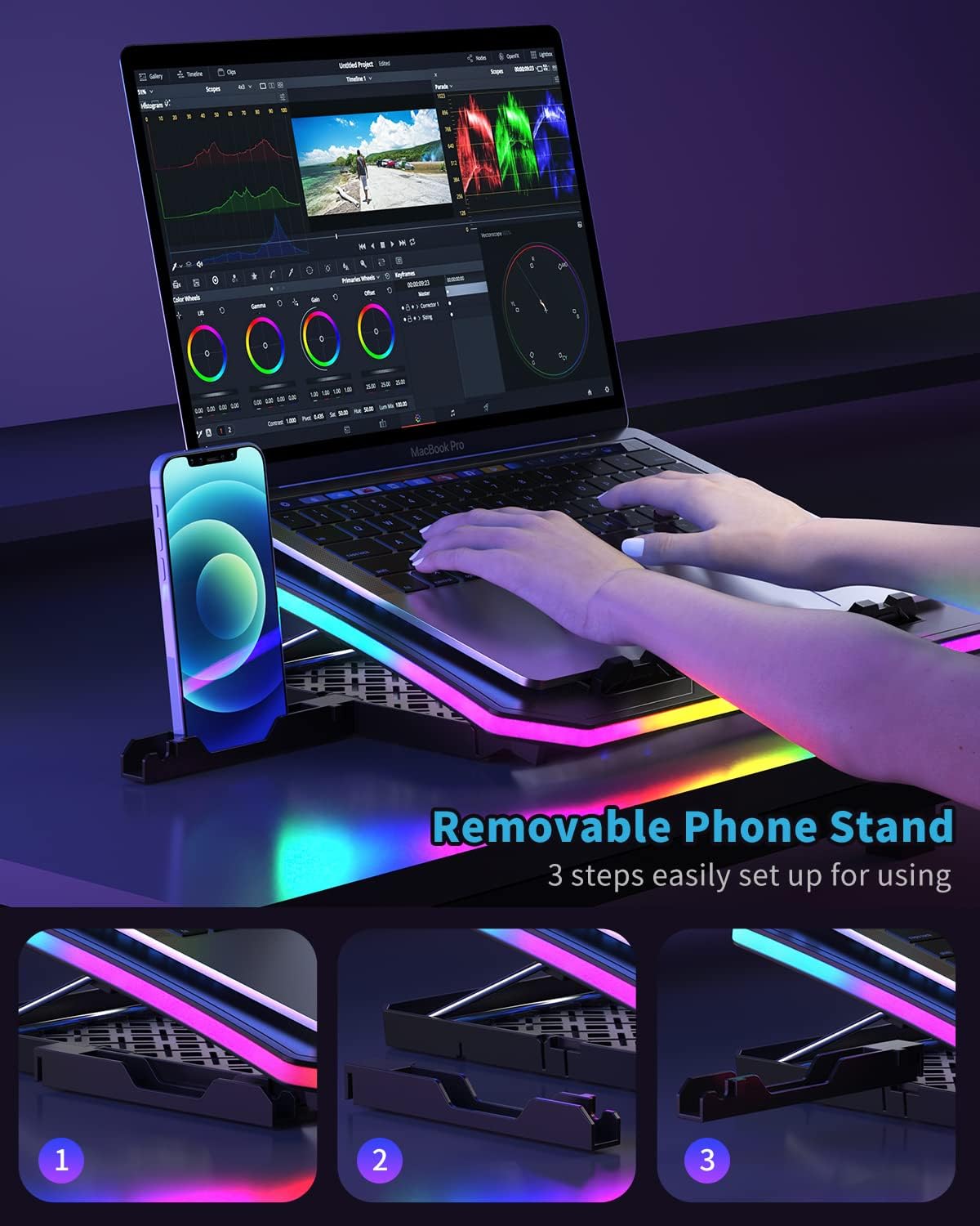KeiBn 8 Fans Blue & 6 Fans Red Laptop Cooling Pad, Laptop Cooler for 15.6-17.3 Inch Laptops with 7 Height Stands, 2 USB Ports,10 RGB Modes - Image 9