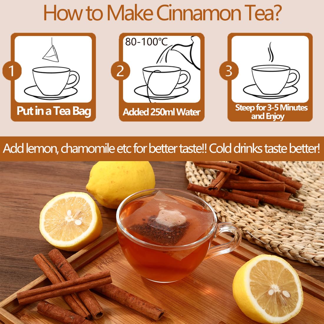 Premium 100 Pure Ceylon Cinnamon Tea Bags, Made with 100% Ceylon Cinnamon Sticks, No Additives & Caffeine Free. - Image 8