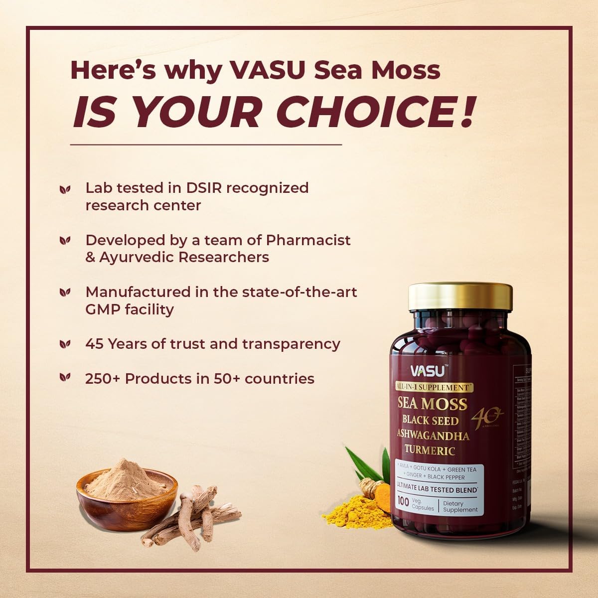 Vasu Sea Moss Capsules - 100 Count - Sea Moss Black Seed Oil Ashwagandha Ginger, Irish Sea Moss Capsules for Stamina, Strength, Endurance - Sea Moss Pills for Men & Women - Image 5