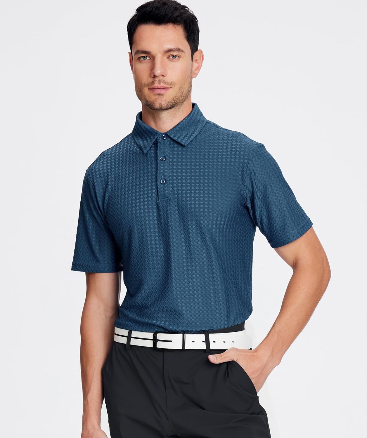 Alex Vando Mens Bubble Jacquard Polo Shirt Super Stretch Short Sleeve Polo Shirts for Men - Image 4