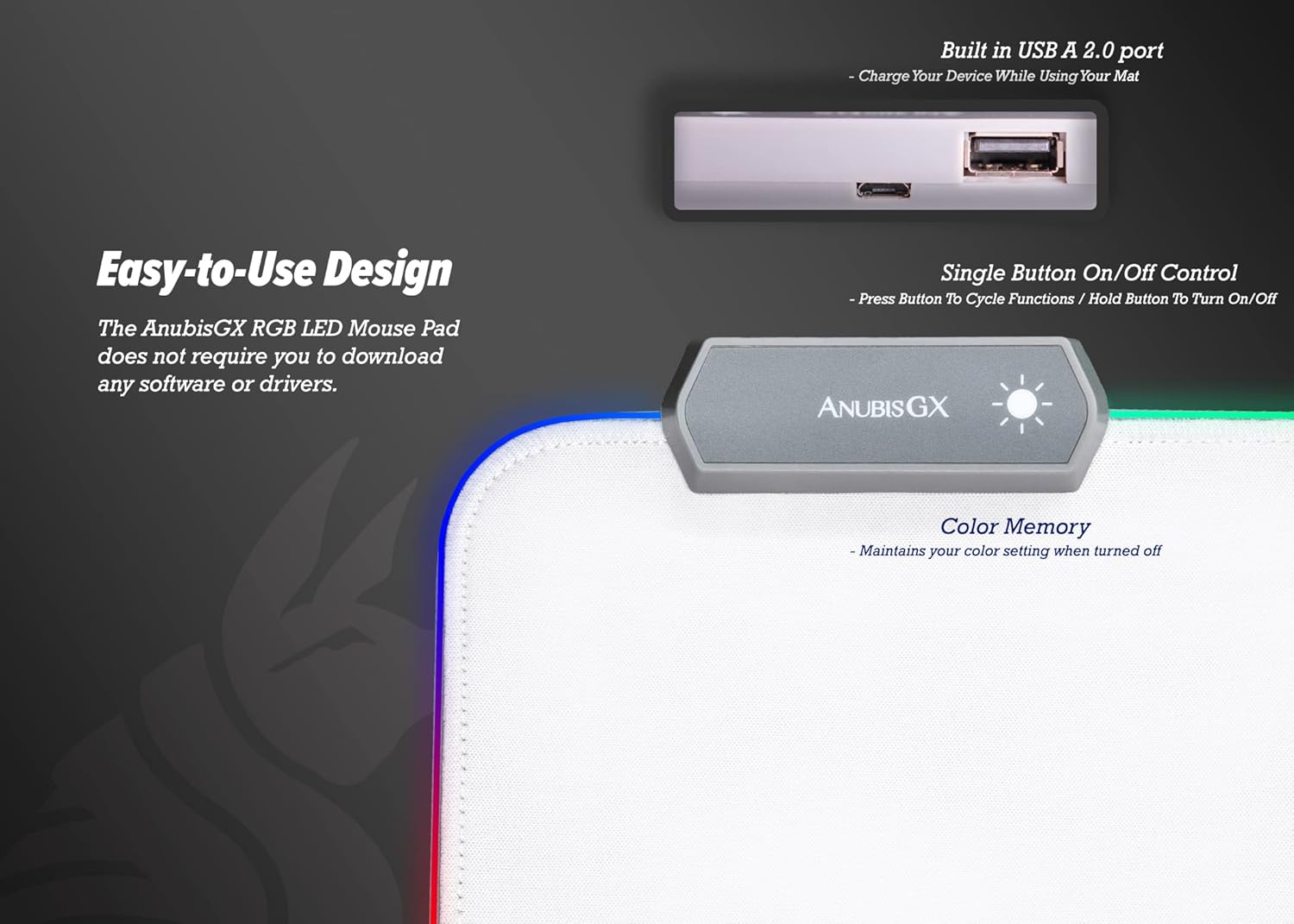 AnubisGX White RGB Mouse Pad | Premium XL Waterproof Computer Gaming Desk Mat | 14 Glowing LED Settings | XXL Extended Non-Slip Gamer Mousepad | 31.5 x 11.8 in - Image 7