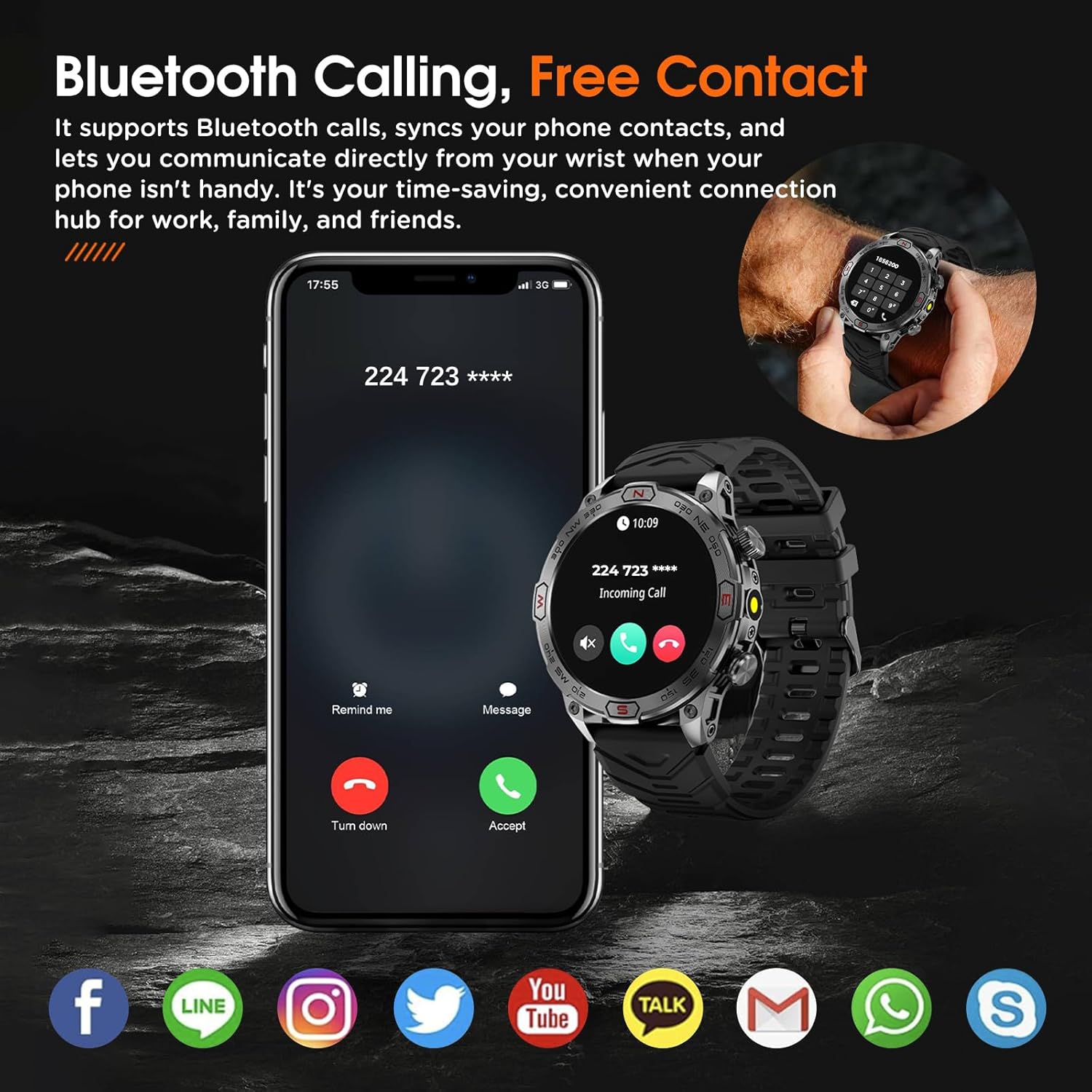 Military Smart Watch with LED Flashlight, Bluetooth Make/Answer Call, 1.43" HD Outdoor Tactical Rugged Smartwatch, Sports Fitness Tracker Watch with Health Monitor, Sleep Monitor - Image 3