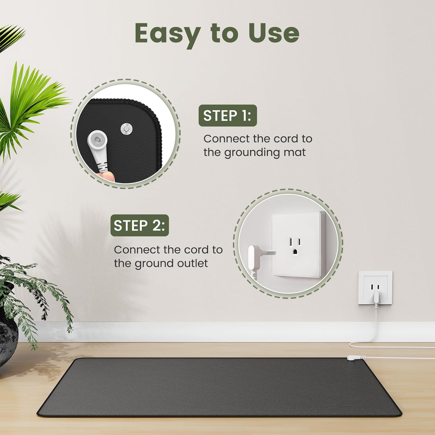 Grounding Mat for Sleep, Energy, Pain Relief, Inflammation, Balance, Wellness. Earth Connected Therapy. Indoor Grounding at Home, Office, Work. 15 Foot Cord Included. Conductive Carbon - Image 7