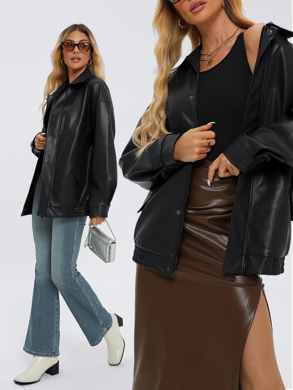 AUTOMET Women's Oversized Leather Jackets Faux Suede 2024 Fall Zip Up Motorcycle Coats Blazer Jackets for Women Outfits - Image 6