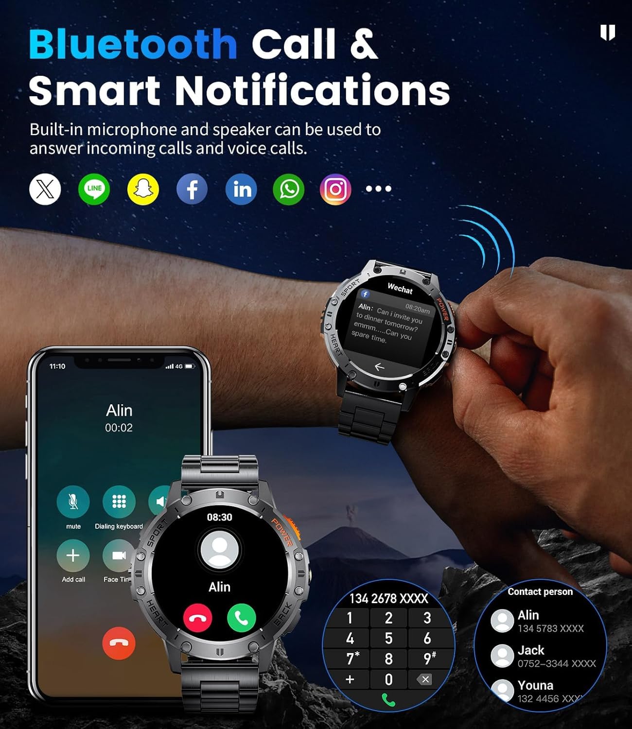 Military Smart Watch for Men (Answer/Make Calls), Rugged Smartwatch with Flashlight/40 Days Battery/Heart Rate/SpO2/Sleep Monitor/120+Sport Modes/IP68 Waterproof,Fitness Tracker for iPhone Android - Image 3