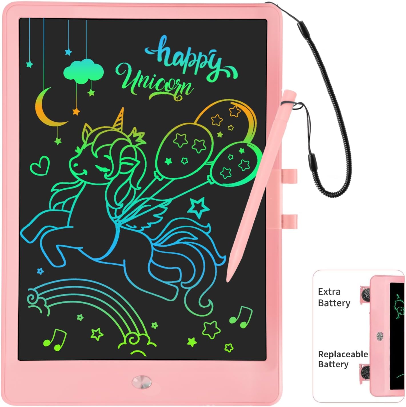 LCD Writing Tablet for Kids 10 Inch Colorful Toddler Drawing Tablet Reusable Doodle Board Electronic Drawing Pads Educational and Learning Kids Toys for Girls(Pink) - Image 2