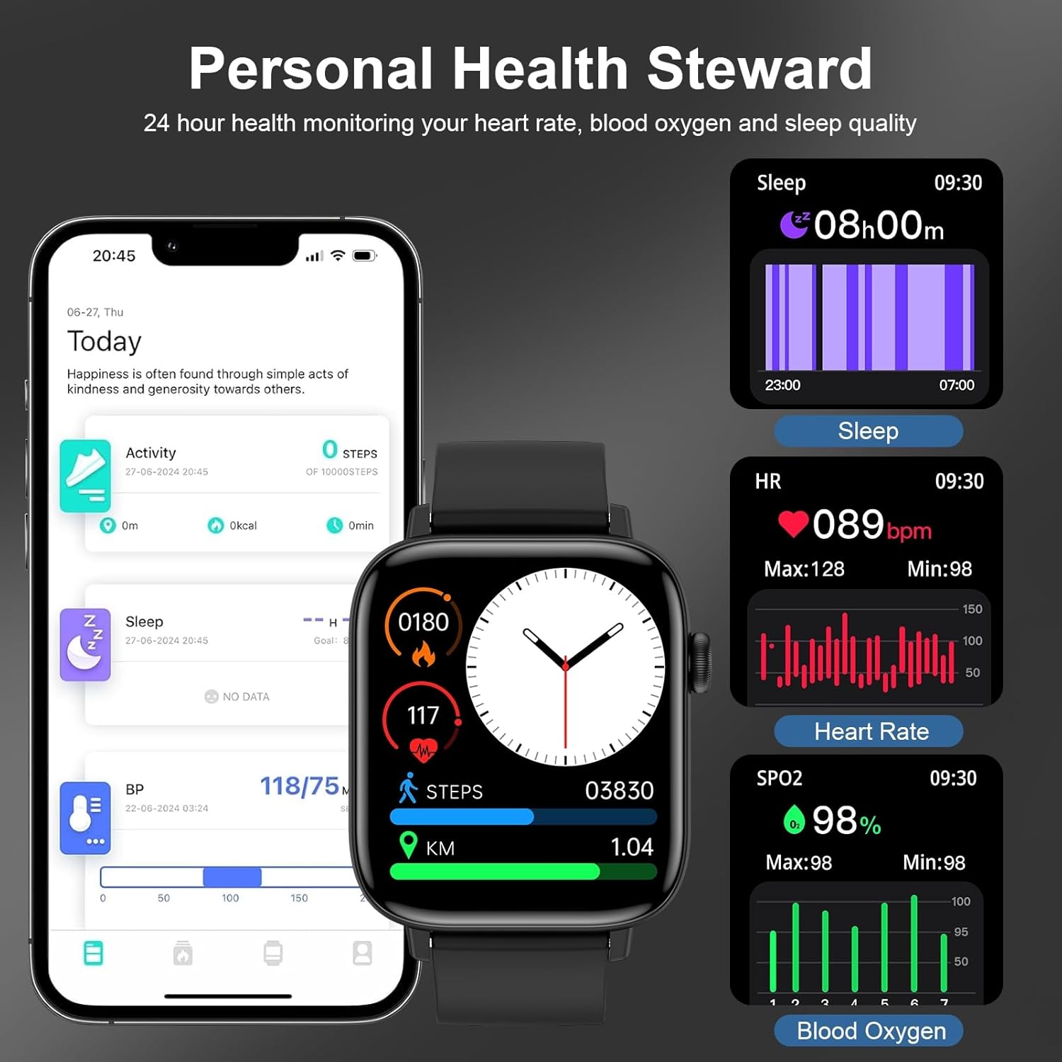 1.90'' with Smart Watch(Answer/Make Calls),Smart Fitness Tracker Watches for Android/iOS Phones,Bluetooth Call and Text Notifications/Sleep Monitor/Heart Rate/Android Smartwatch for Women Men - Image 5
