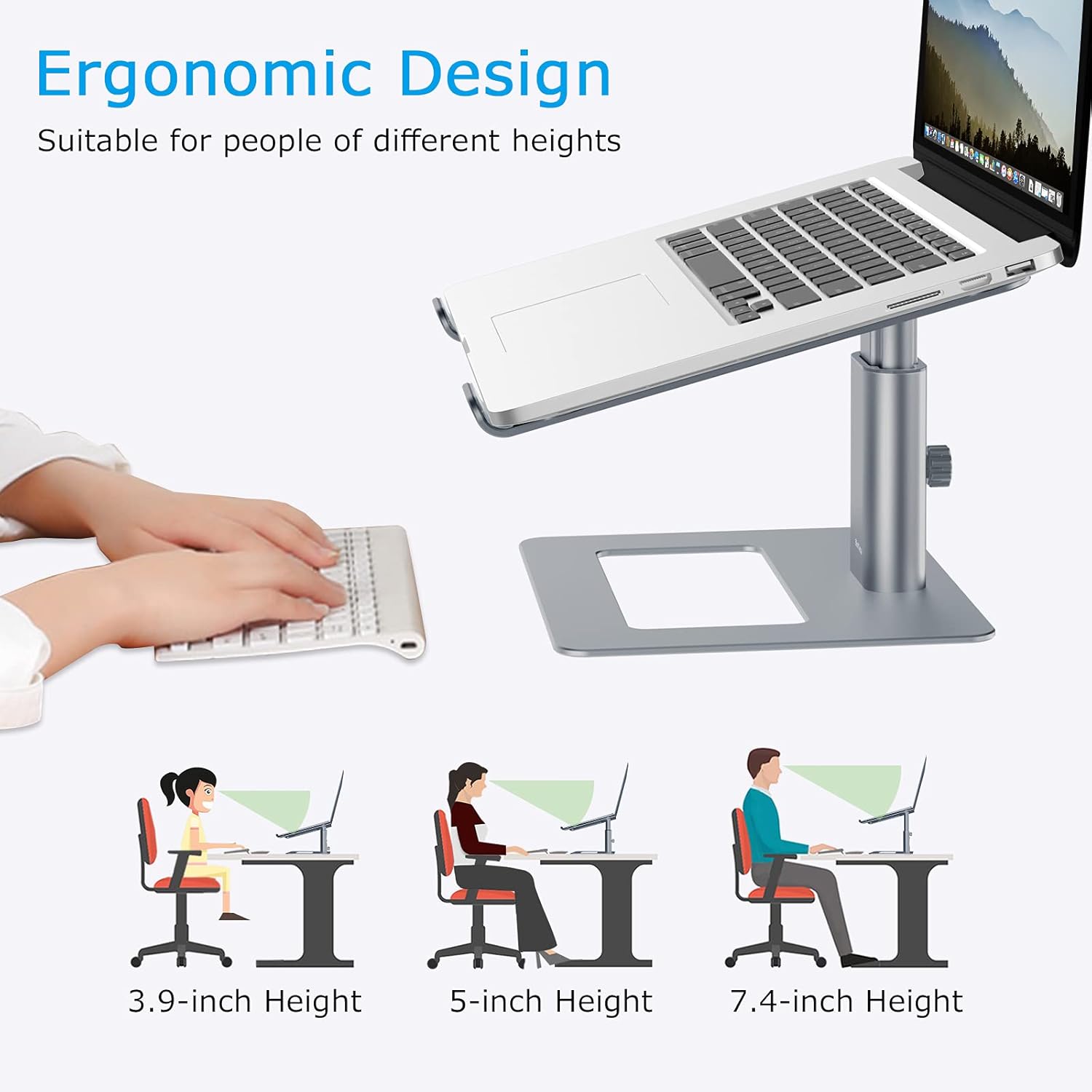 BoYata Laptop Stand, Ergonomic Aluminum Height Adjustable Computer Stand Laptop Holder for Desk, Compatible with MacBook Pro/Air, Dell, Lenovo, HP, Samsung, More Laptops 11-17" - Image 5